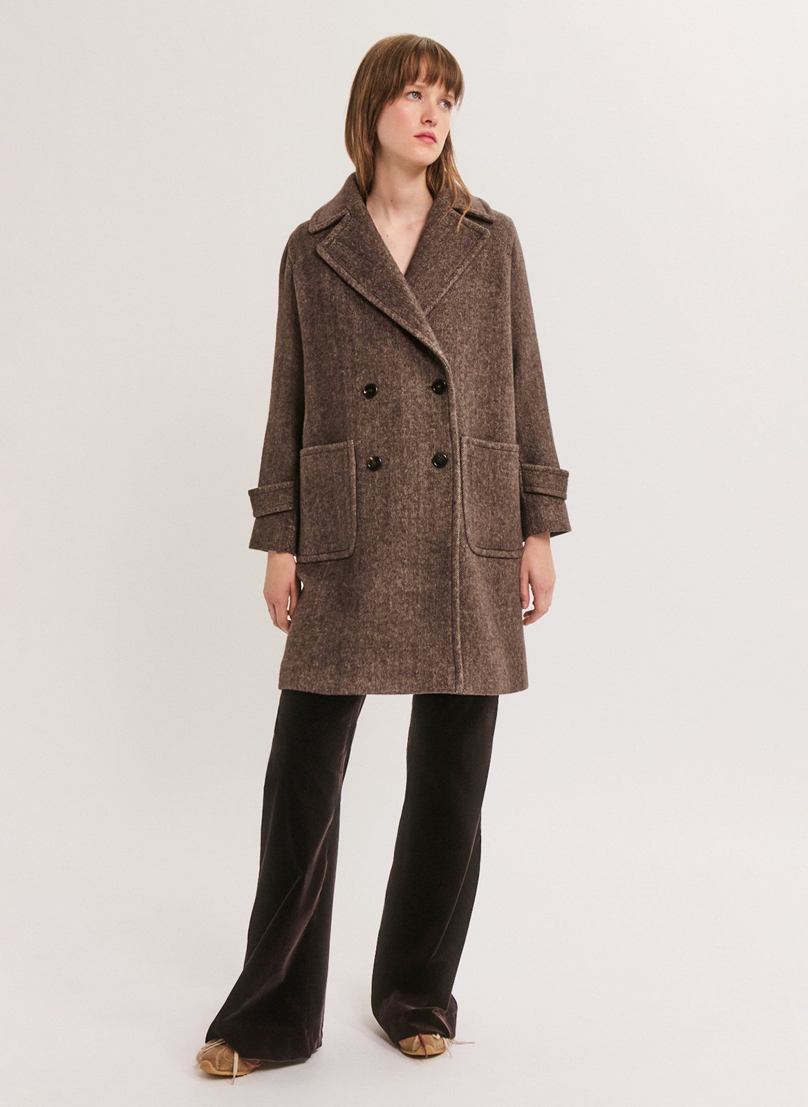 Manteau col tailleur en laine mélangée PABLO Marron