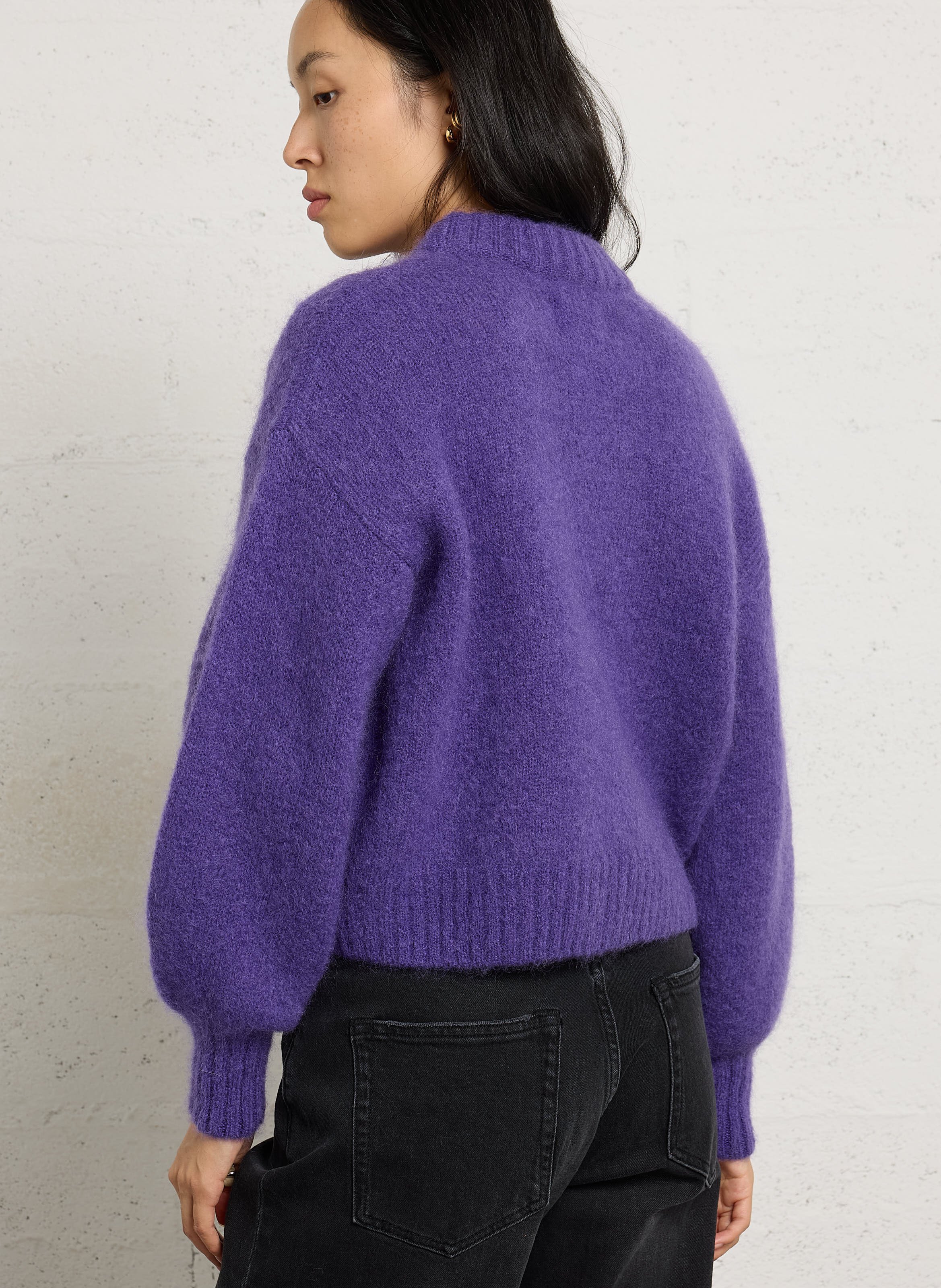 Oversized sweater with puffy sleeves in blended mohair DES PETITS HAUTS Purple