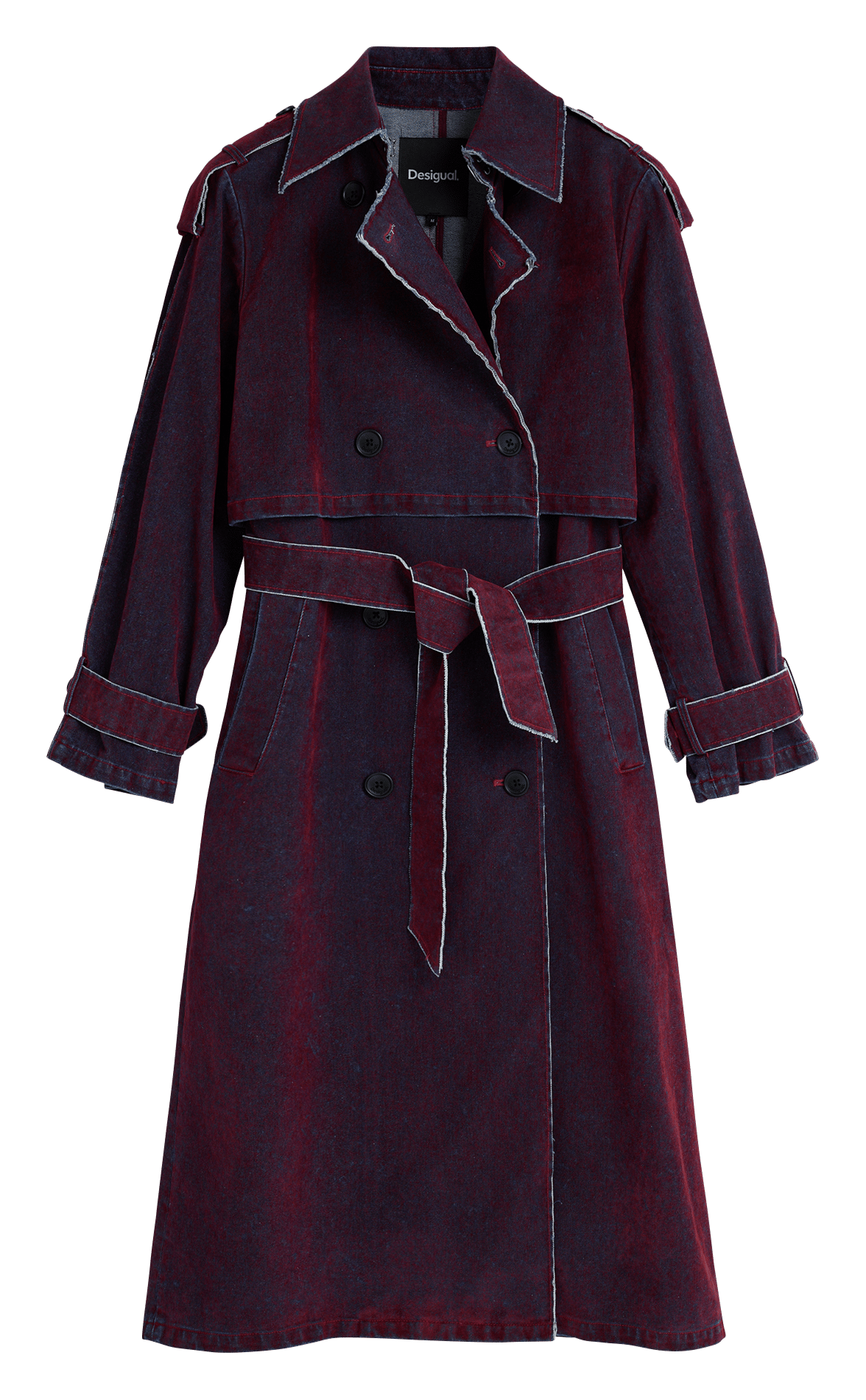 Long tailored collar denim cotton trench coat DESIGUAL Red
