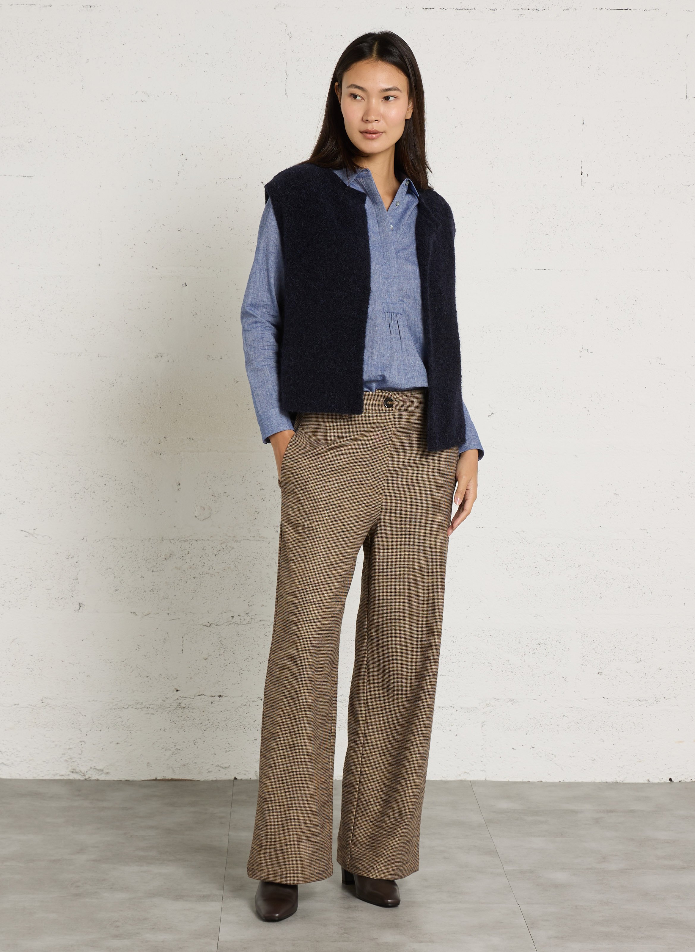 Wide-leg houndstooth pants BELLA JONES Brown