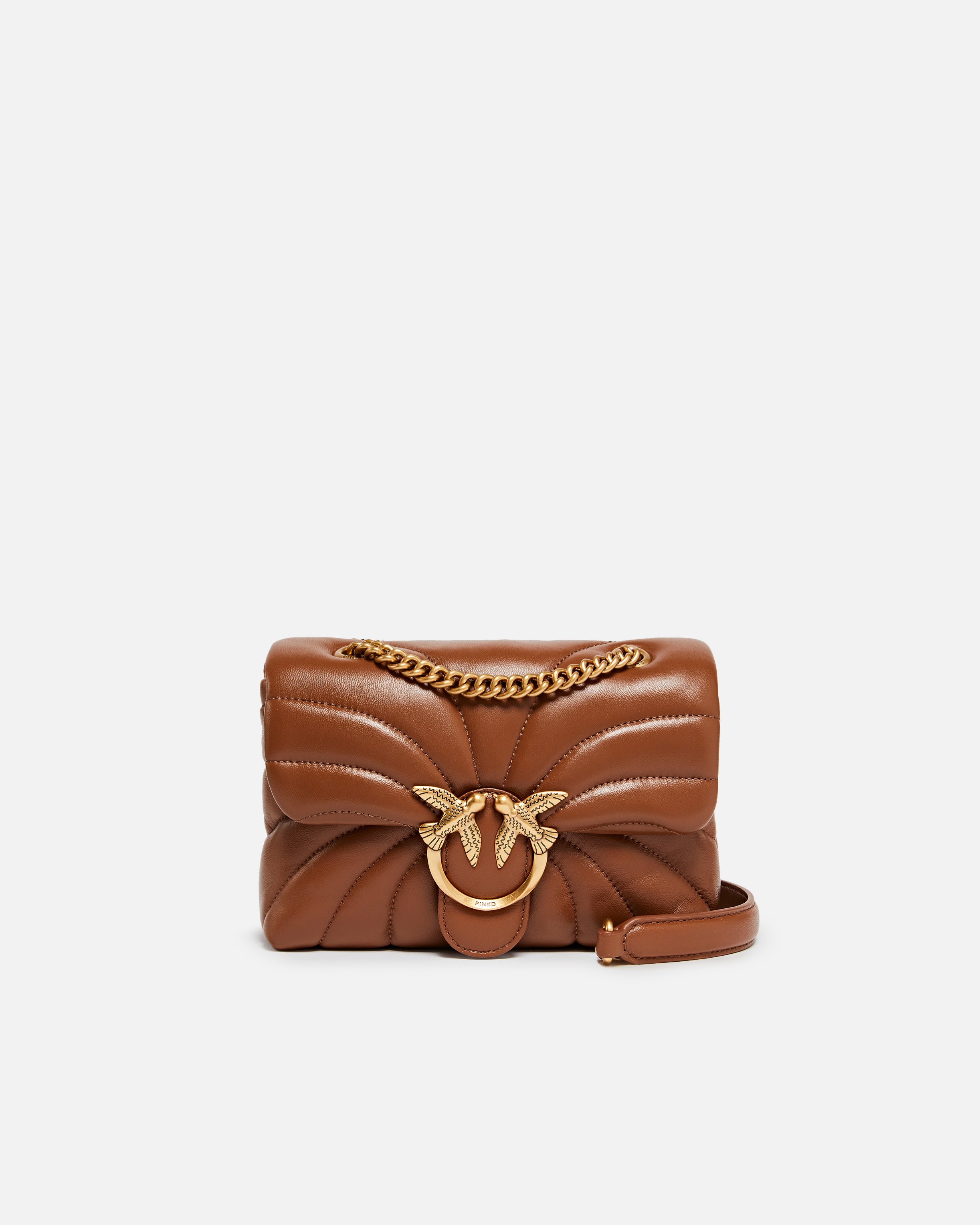 Mini sac à bandoulière love bag puff butterfly en cuir nappa PINKO Marron