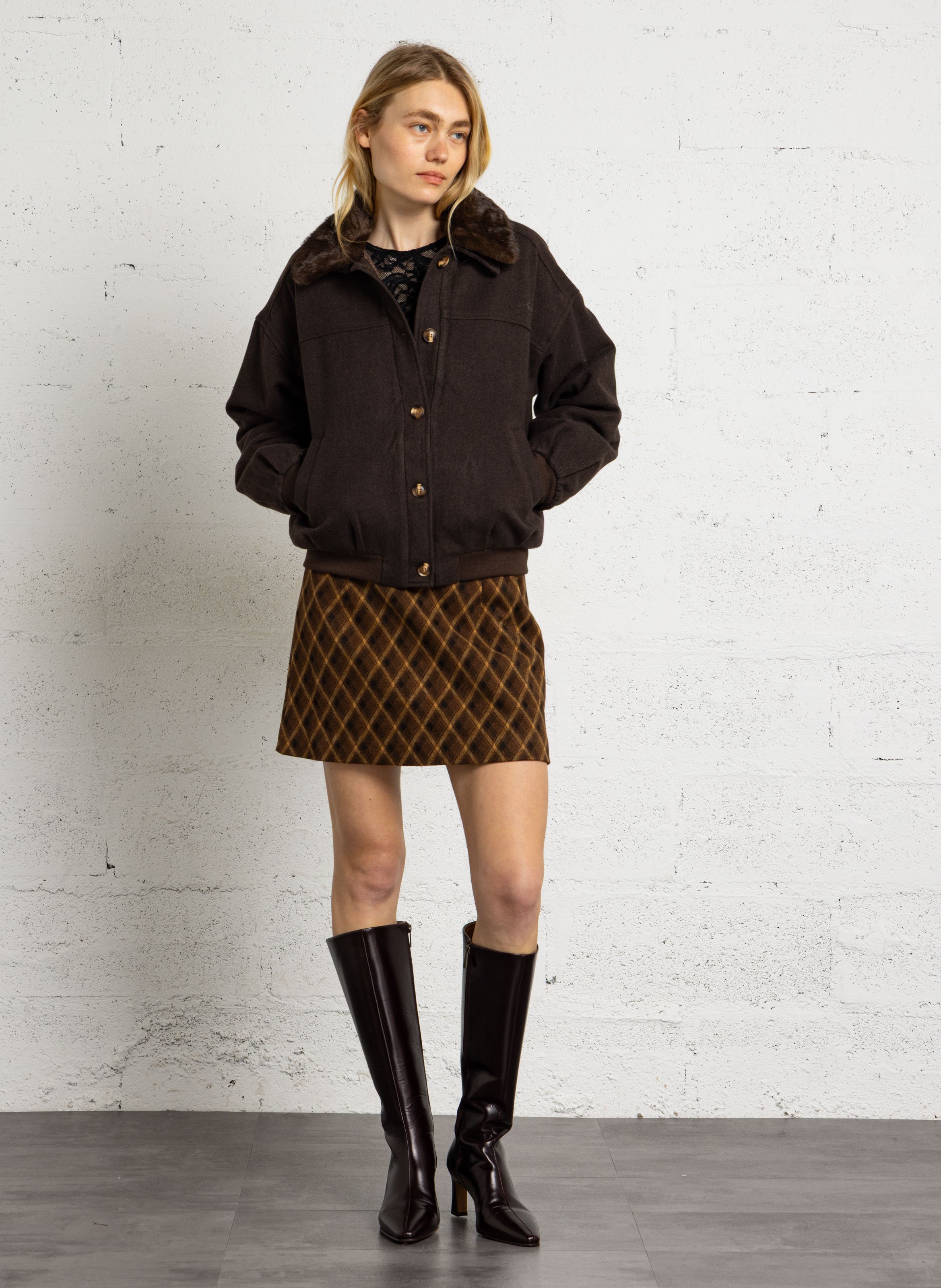 Straight jacket with faux fur-effect collar LA PETITE ETOILE Brown