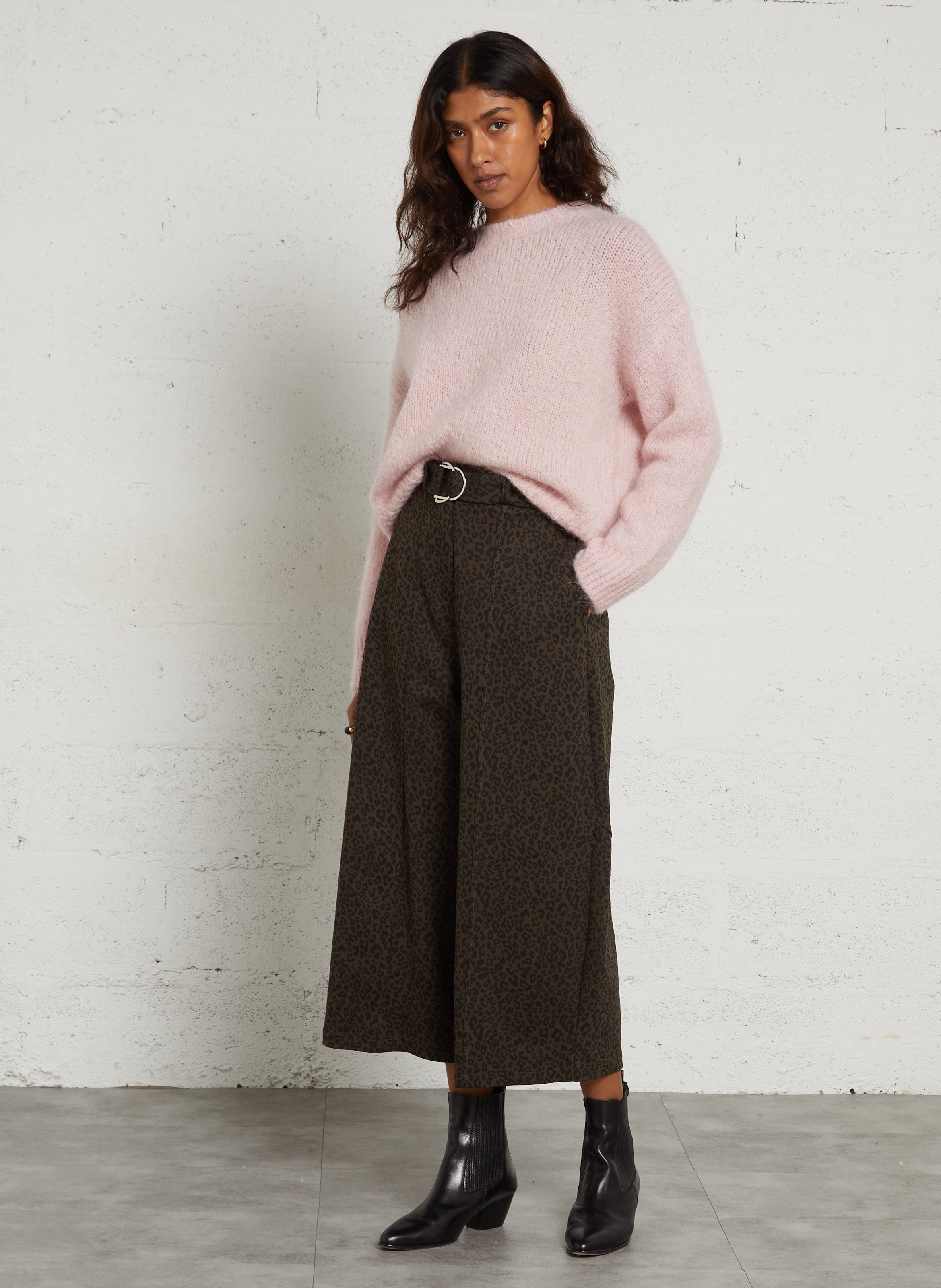 Pantalon palazzo cropped imprimé animal IMPERIAL Vert