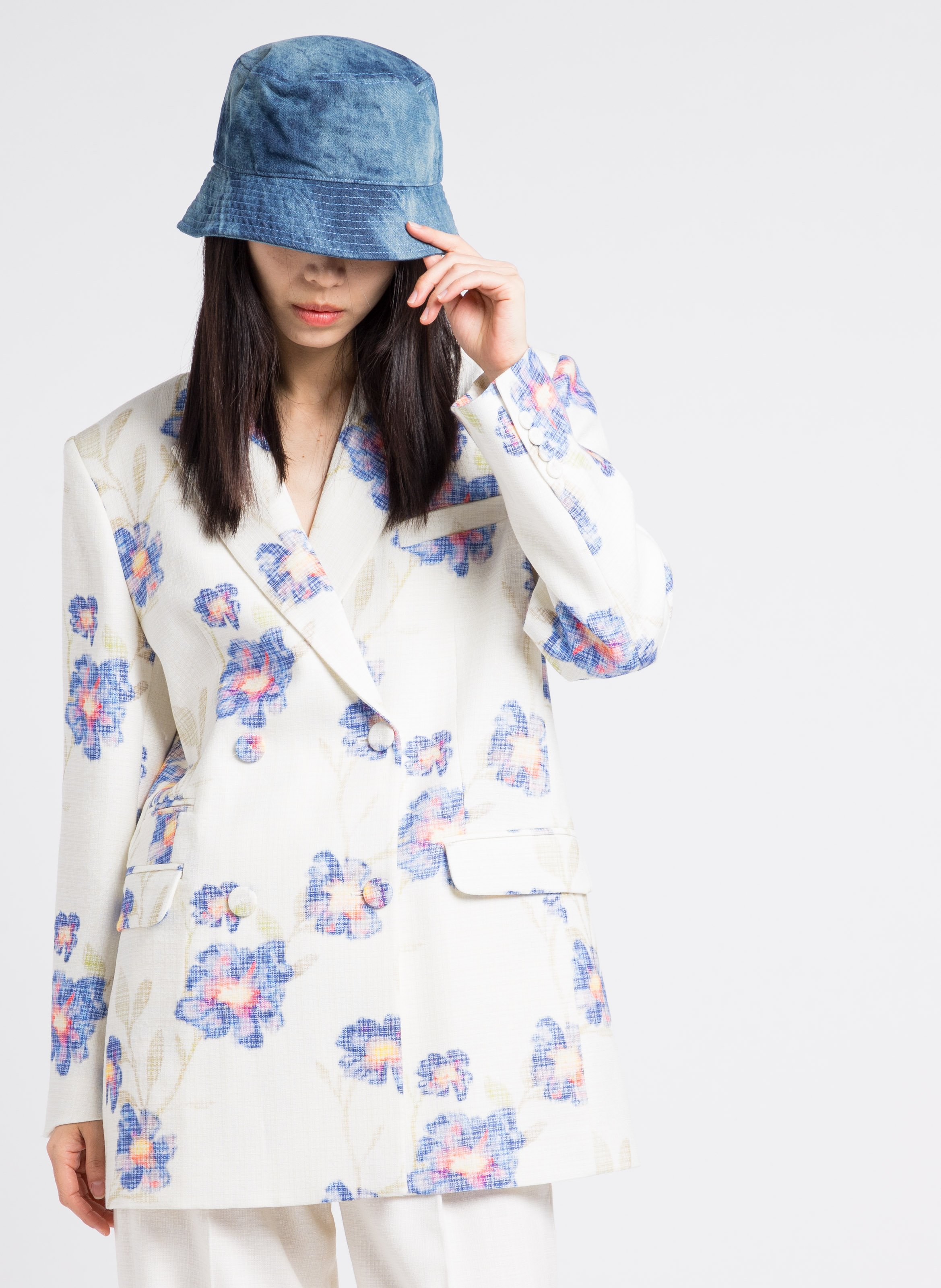 Veste de tailleur ajustée en laine vierge mélangée Multicolore