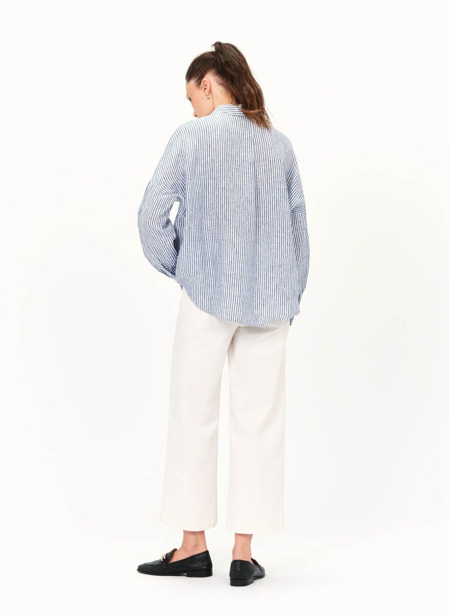 Striped linen shirt with classic collar CAROLL Blue