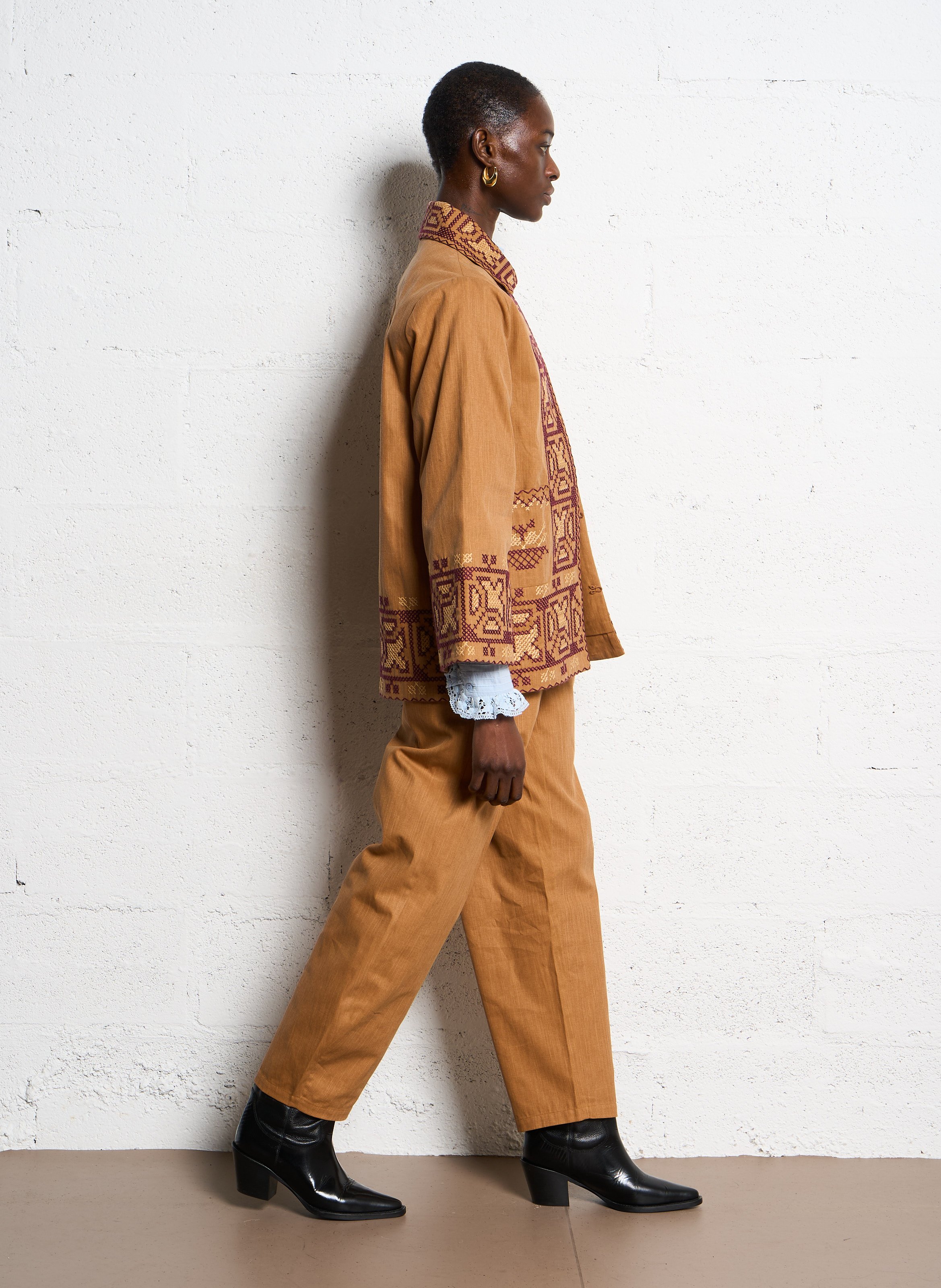 Loose-fit embroidered cotton jacket ANTIK BATIK Brown