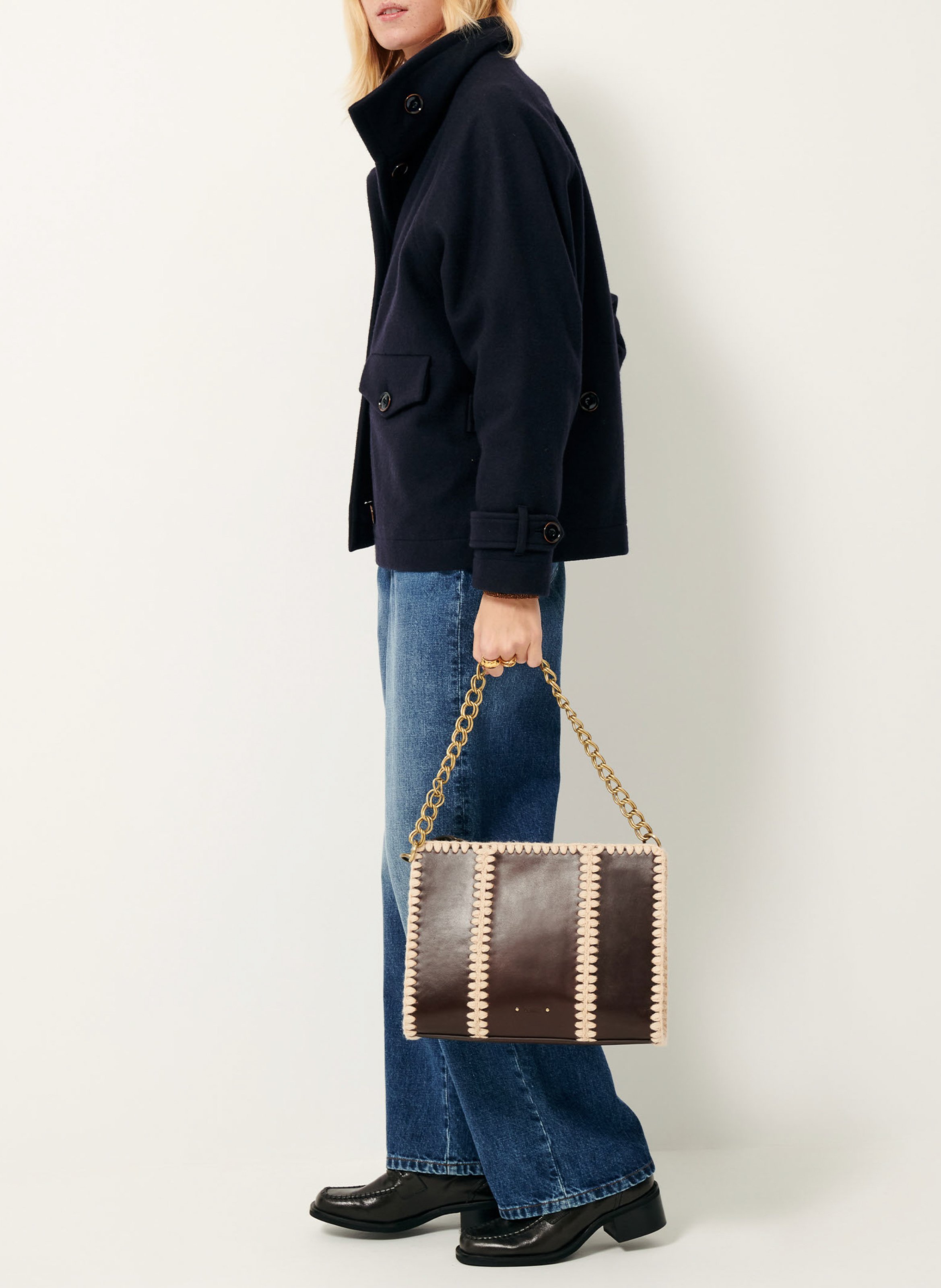 Short high-neck wool-blend coat SESSUN Blue