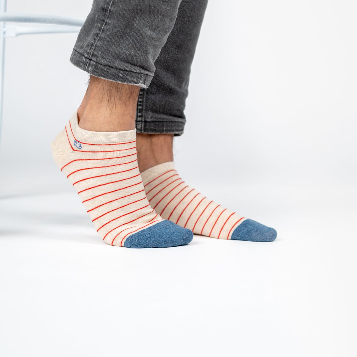 Fine striped combed cotton ankle socks BILLYBELT Beige