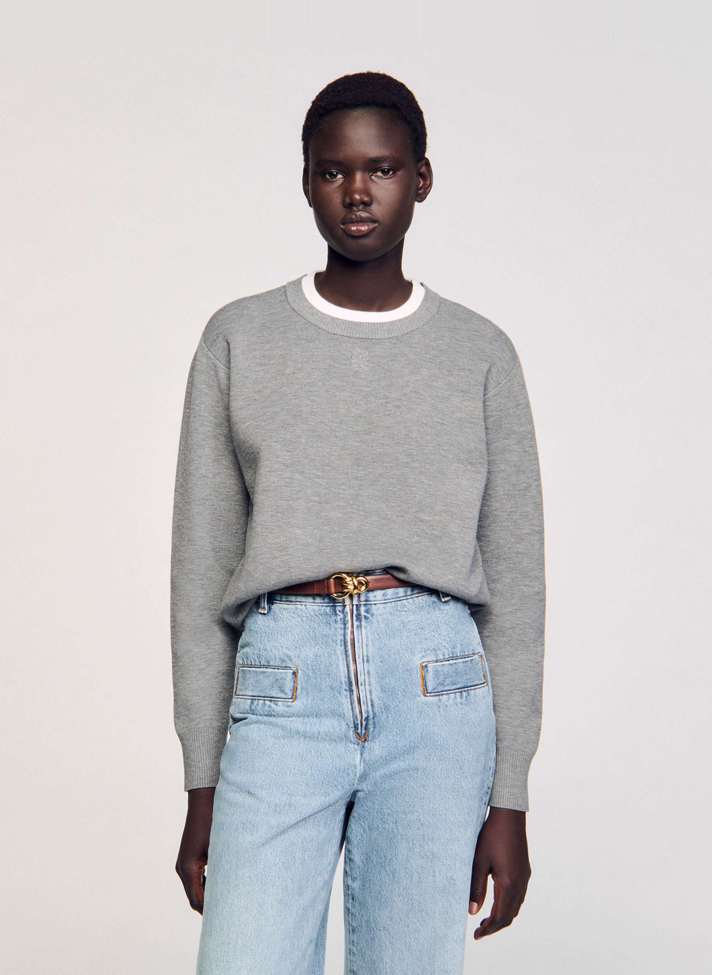 Sweat col rond  SANDRO Gris