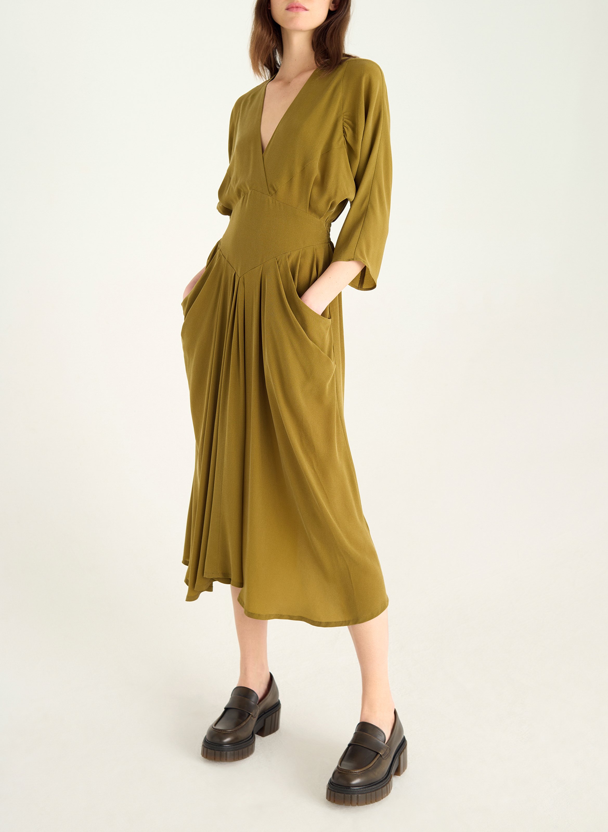 Robe midi col V COTELAC Green