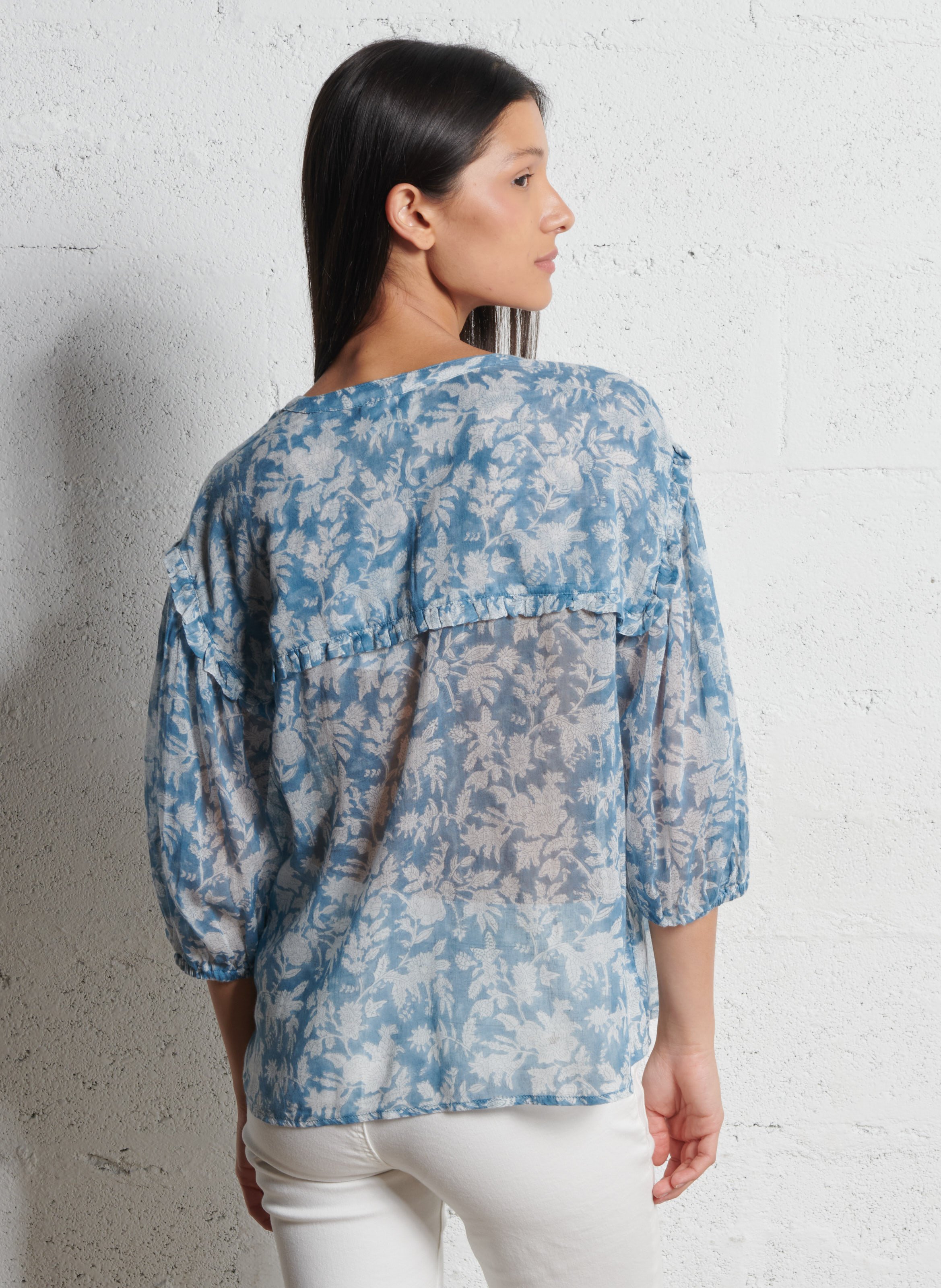 Cotton V-neck shirt MAISON 123 Blue