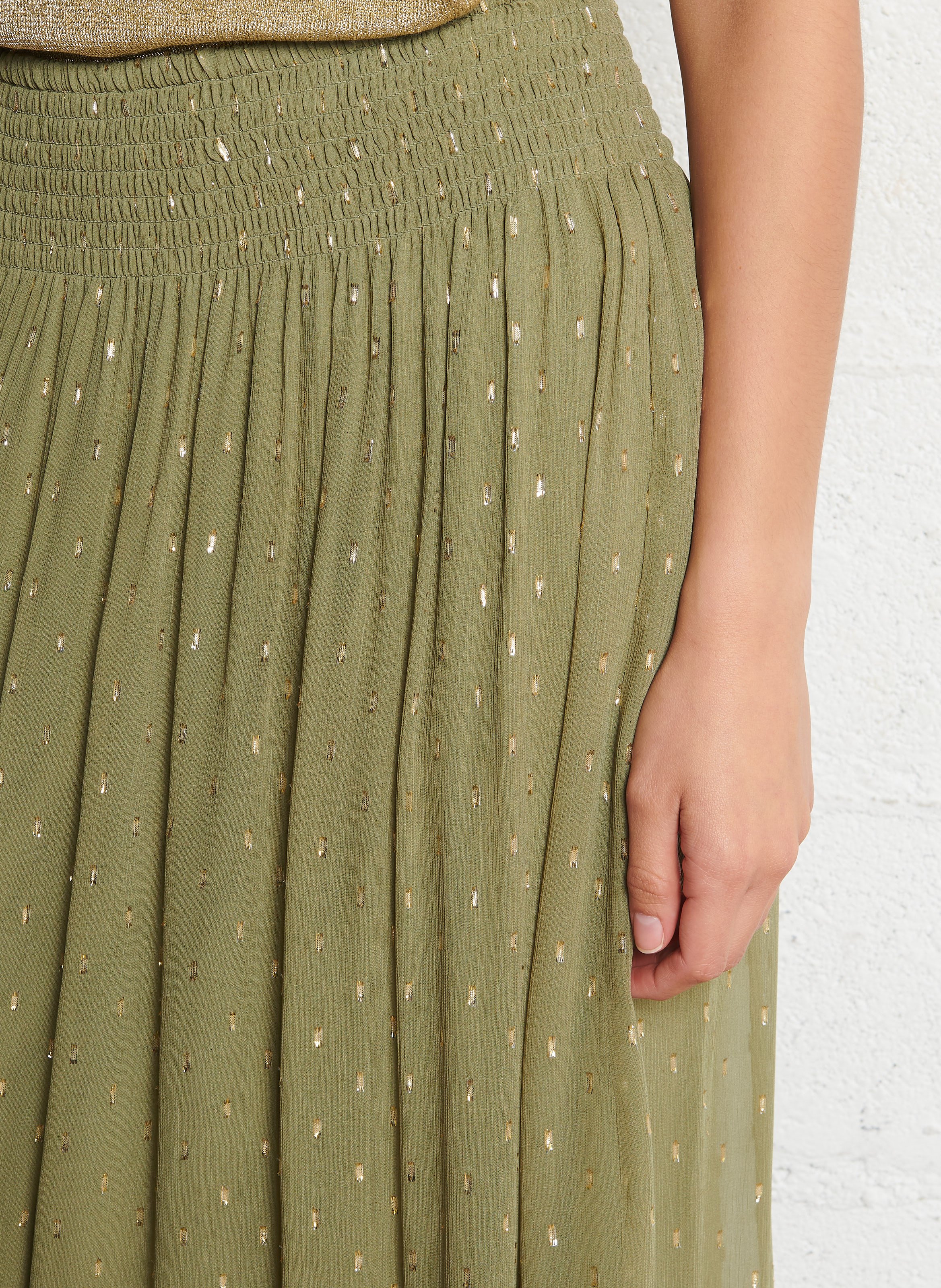 Jupe longue évasée à motifs brillants BA&SH Kaki