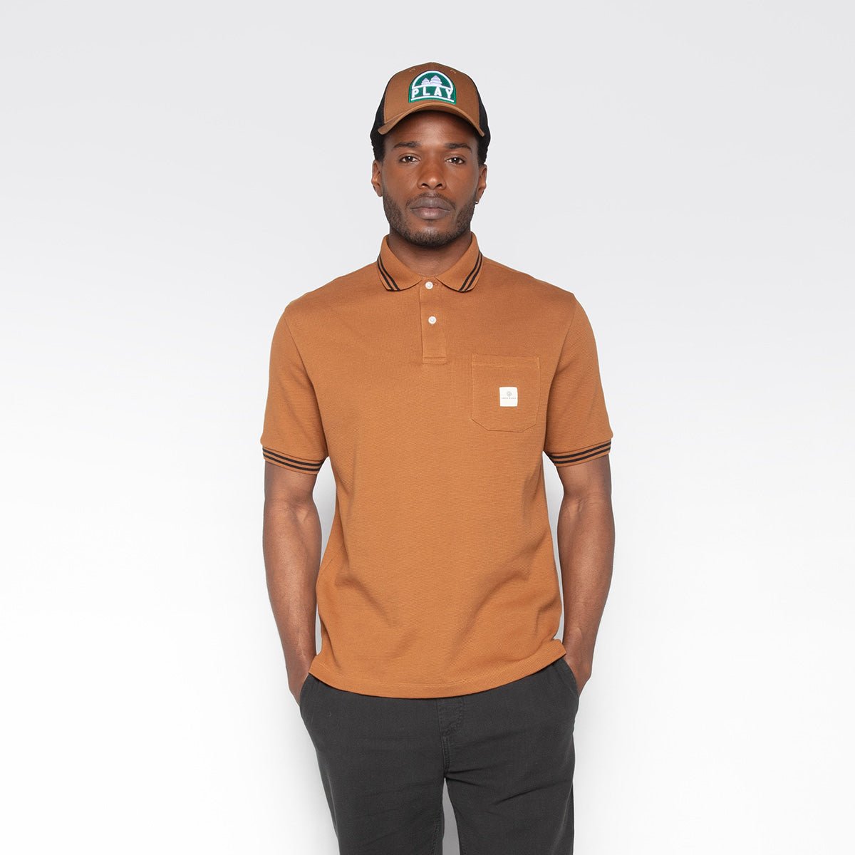 Short-sleeved waffle fabric polo SERGE BLANCO Brown