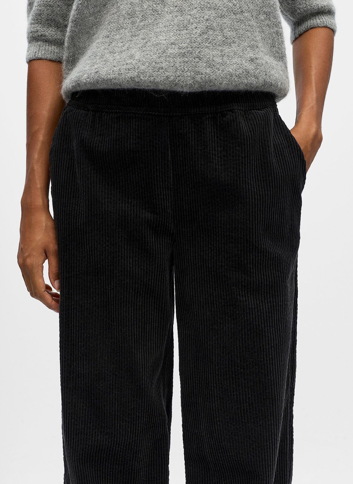 Capribroek van corduroy OBJECT Zwart