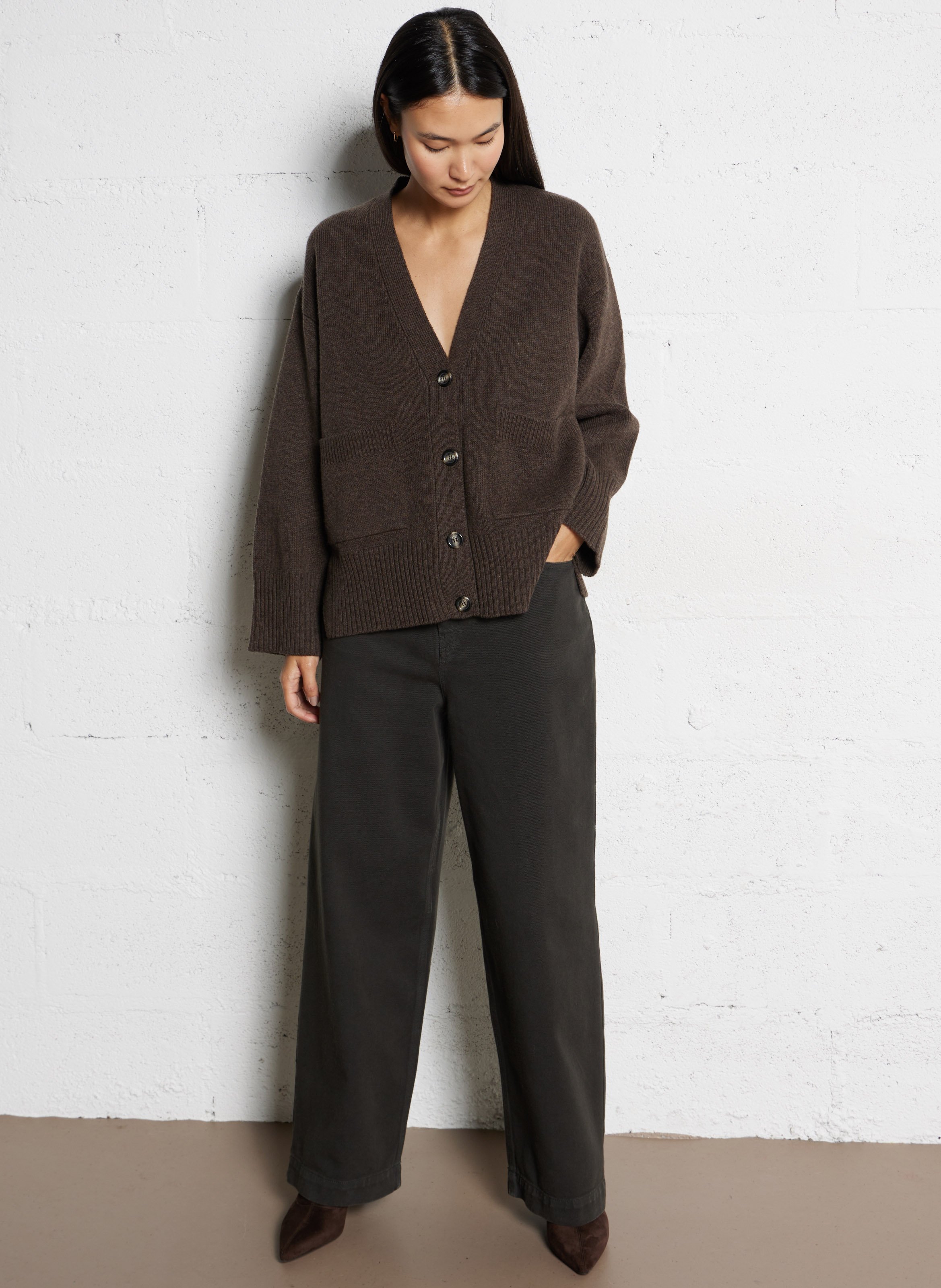 Oversized V-neck wool blend vest BELLEPIECE Brown