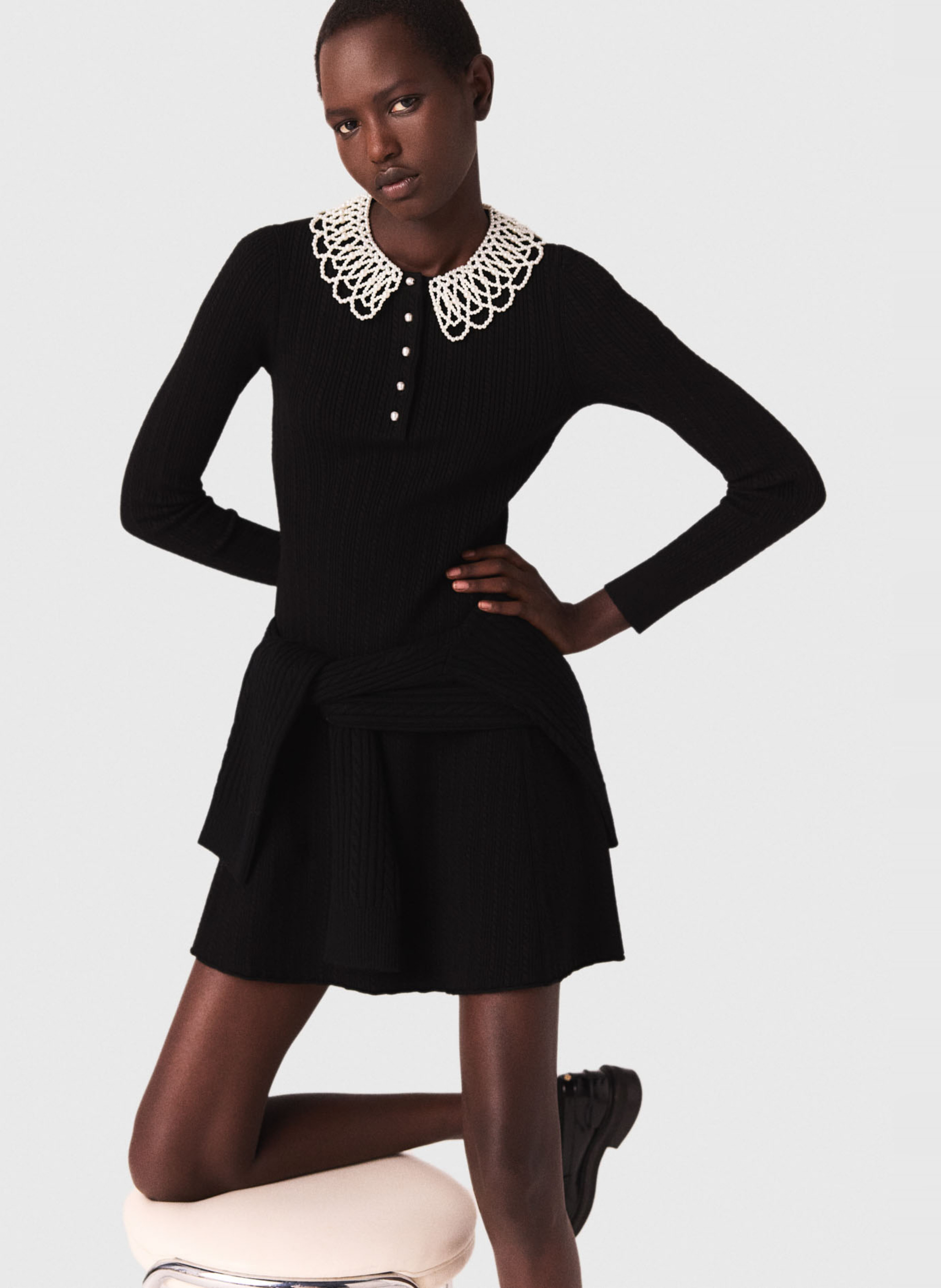 Robe courte col rond en maille MAJE Noir