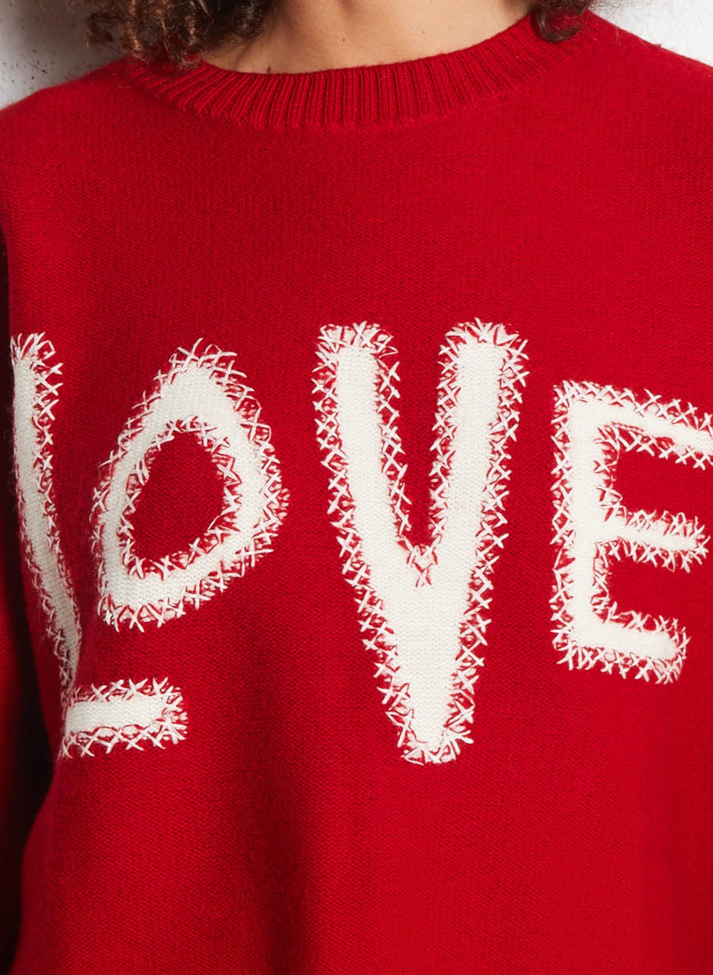 Weiter Jacquard-Rundhalspullover aus Wolle BERENICE Rot