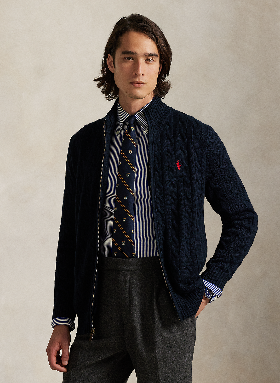 High-neck straight-cut cotton sweater POLO RALPH LAUREN Blue