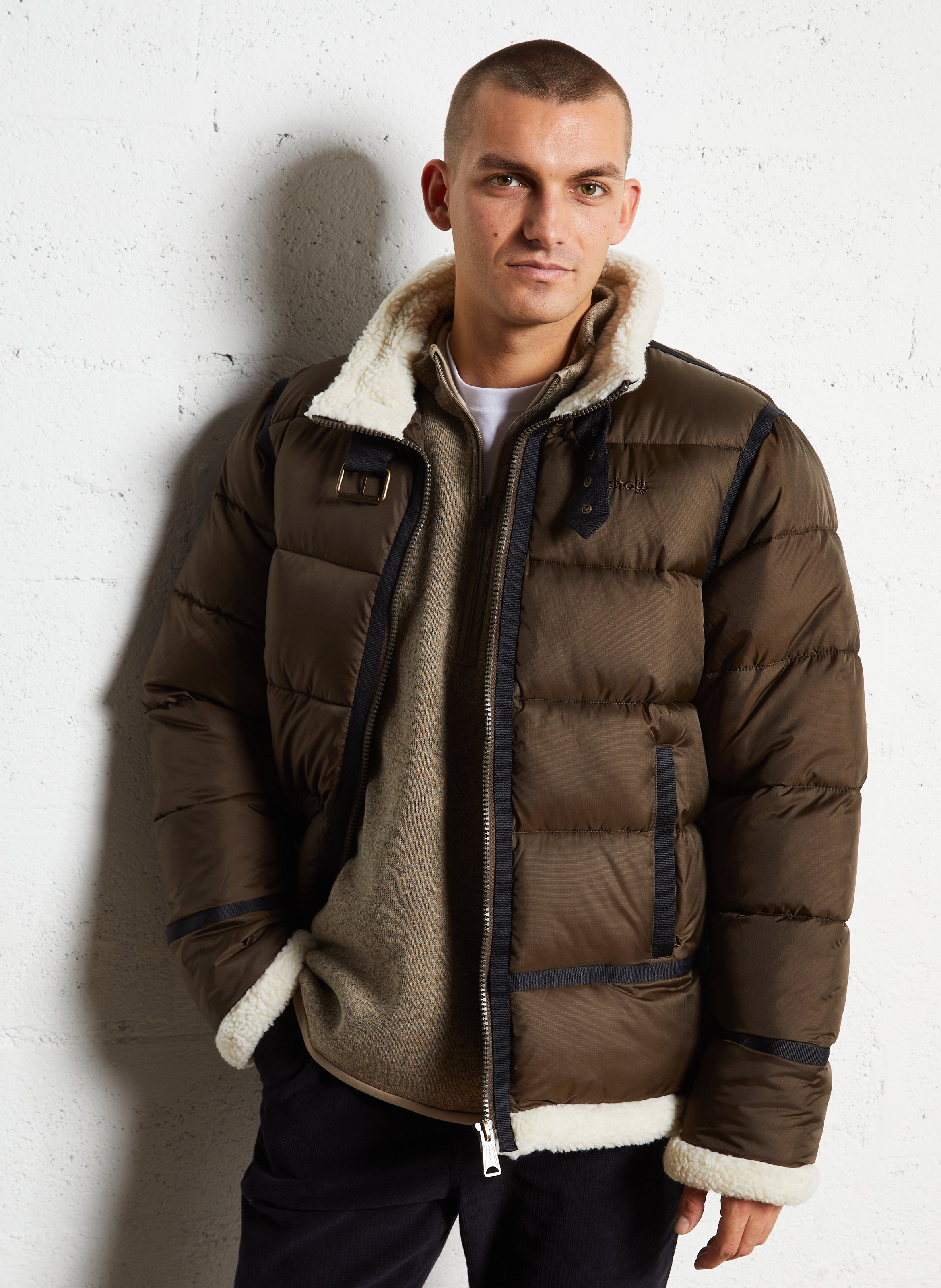 Doudoune droite col montant SCHOTT Marron