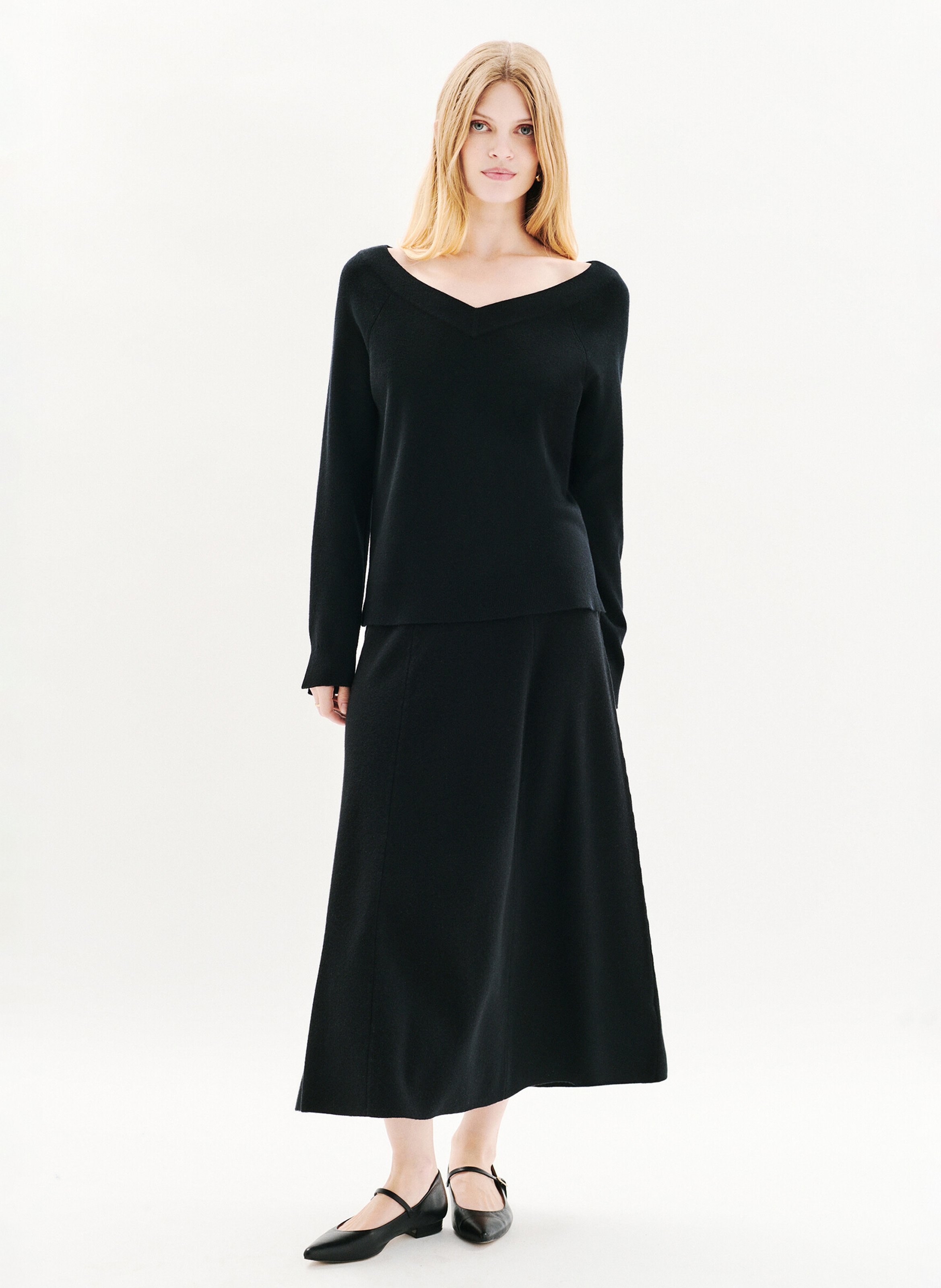 Jupe longue en laine mélangée CAROLL Noir