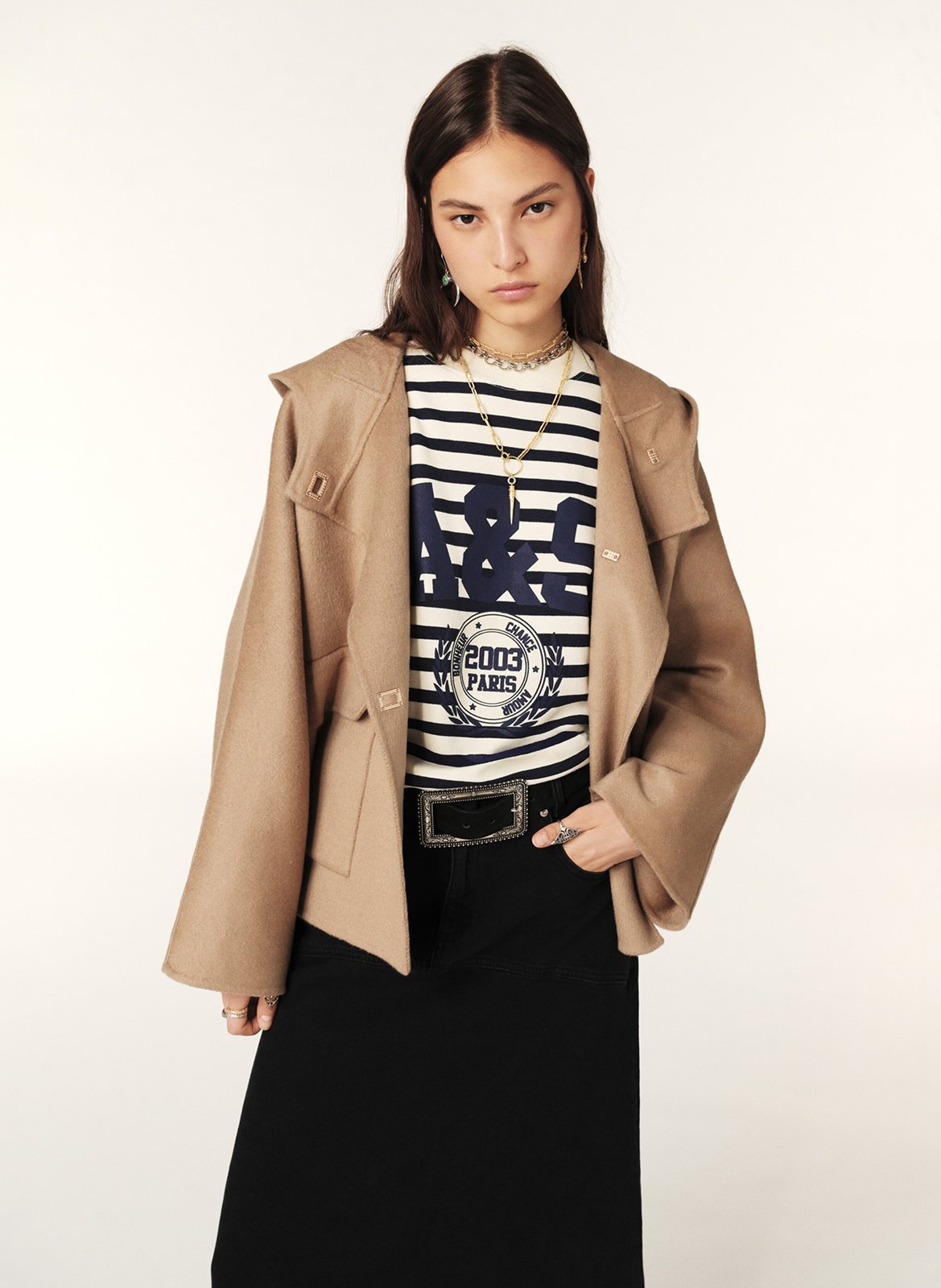 Manteau ample col montant en laine mélangée BA&SH Marron