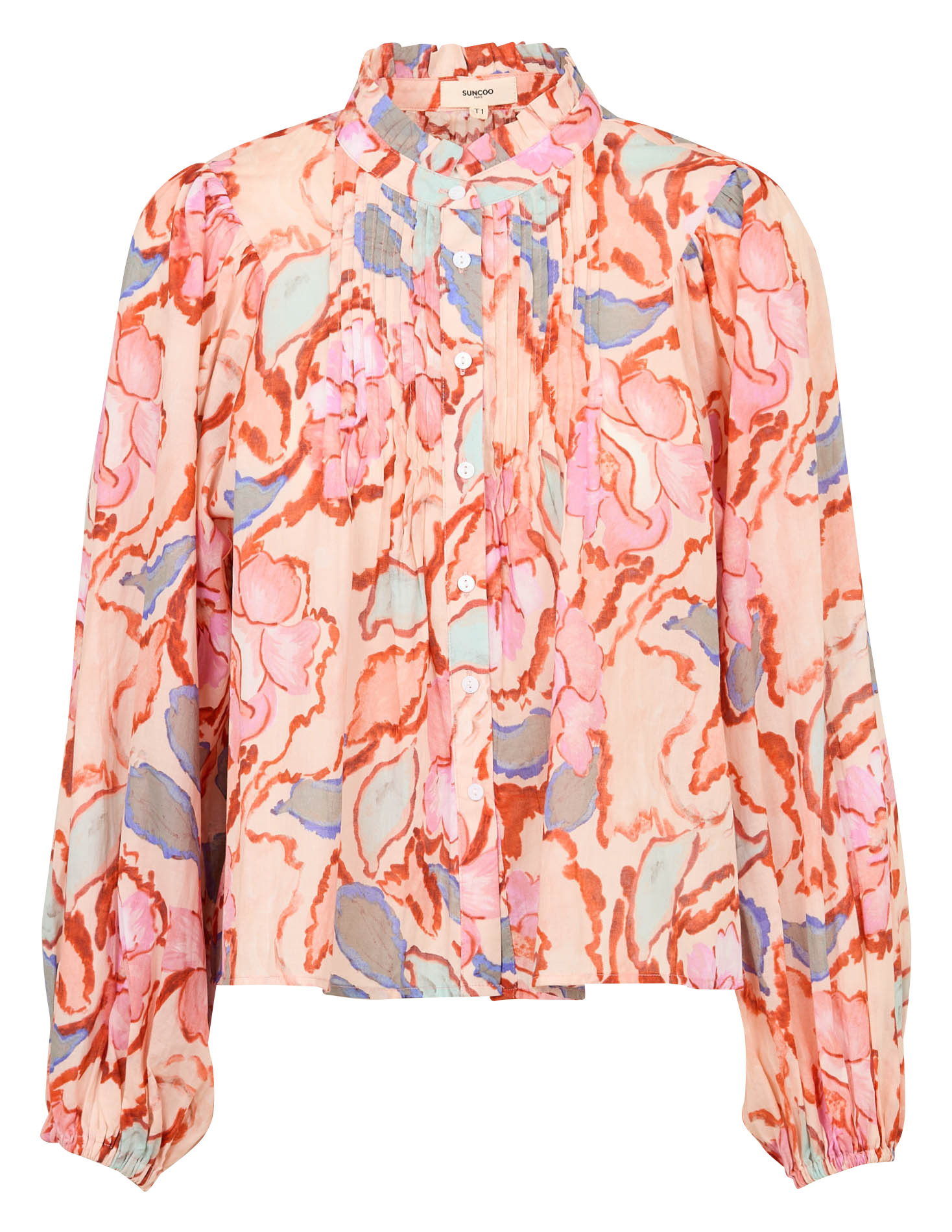 Rundhalsausschnitt-Bluse aus Bio-Baumwolle mit Print SUNCOO Rosa