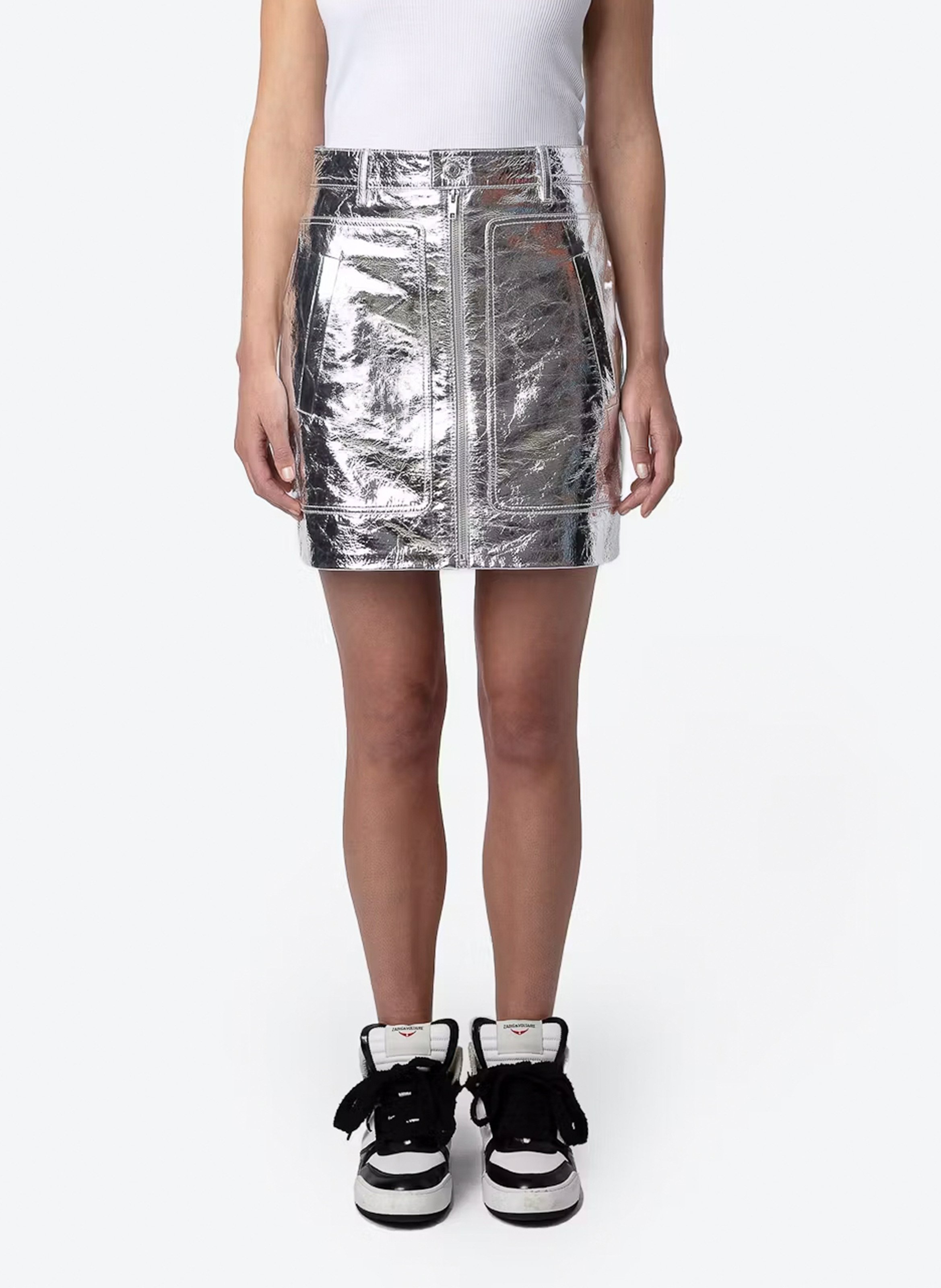 Jupe courte en cuir métallisé  ZADIG&amp;VOLTAIRE Gris