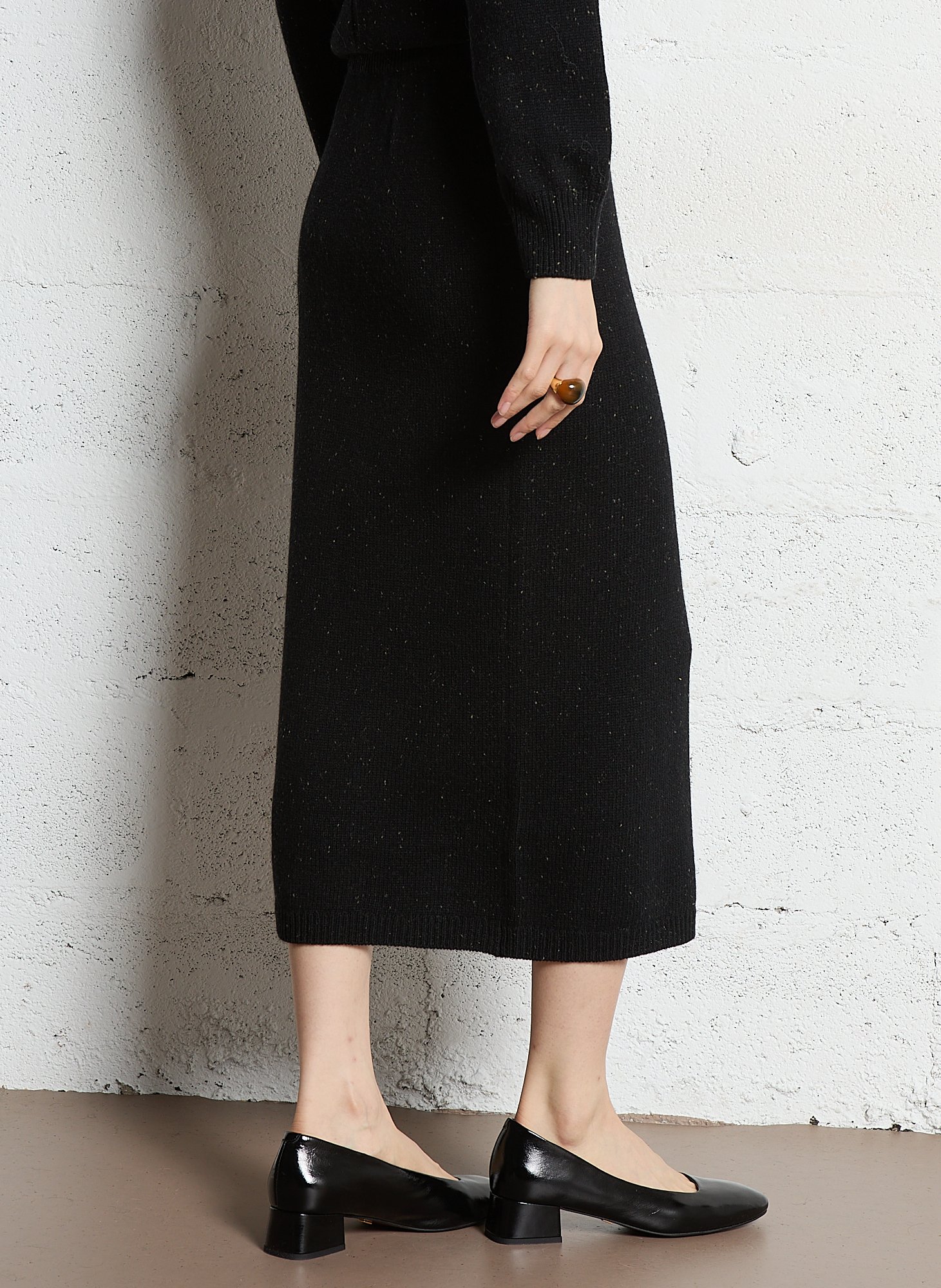 Jupe midi en laine MAISON 123 Noir