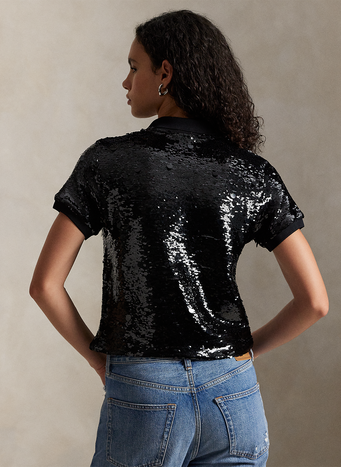 Sequin polo neck top POLO RALPH LAUREN Black