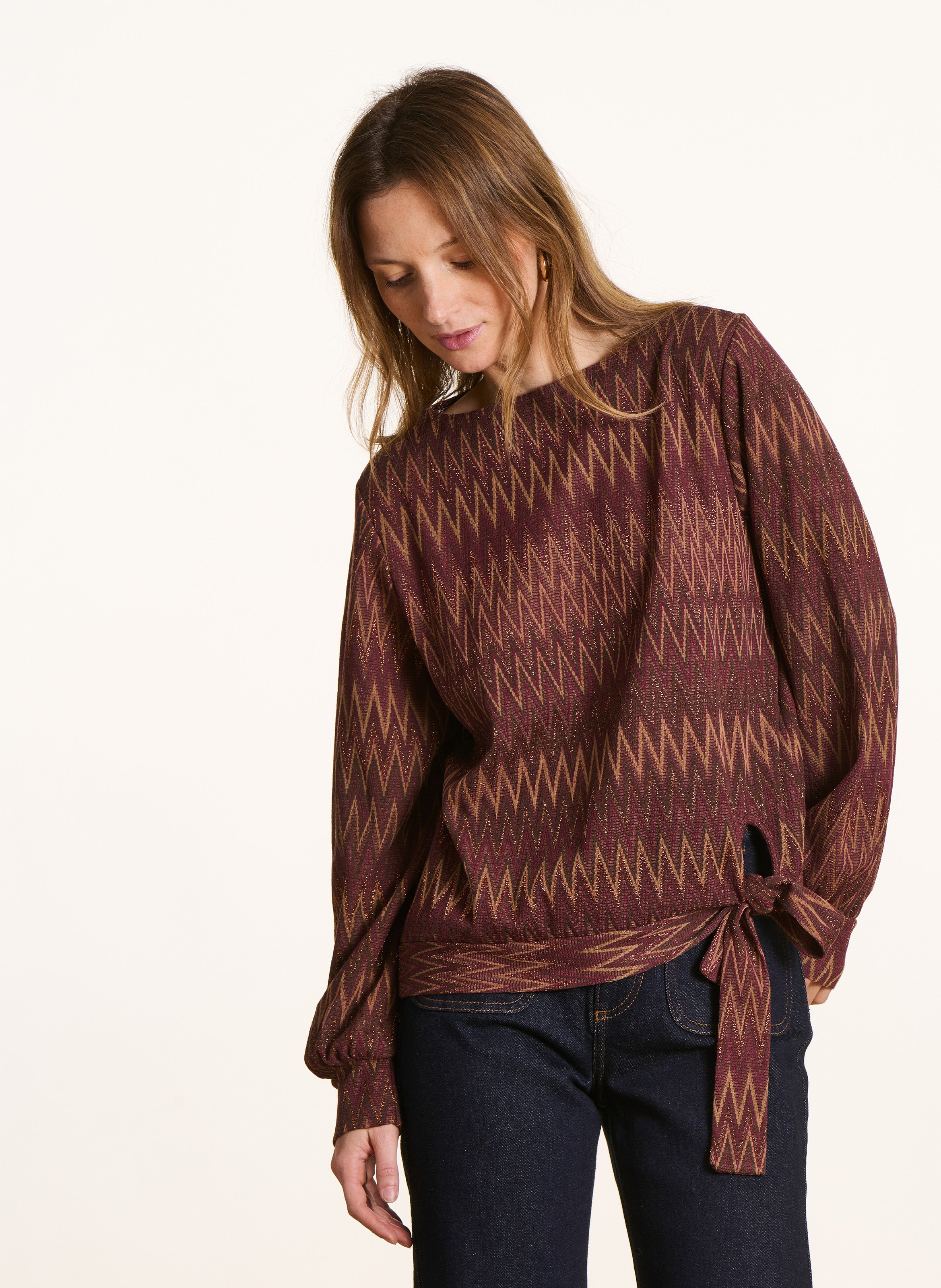 Top manches longues en maille pailletée LA FEE MARABOUTEE Rouge