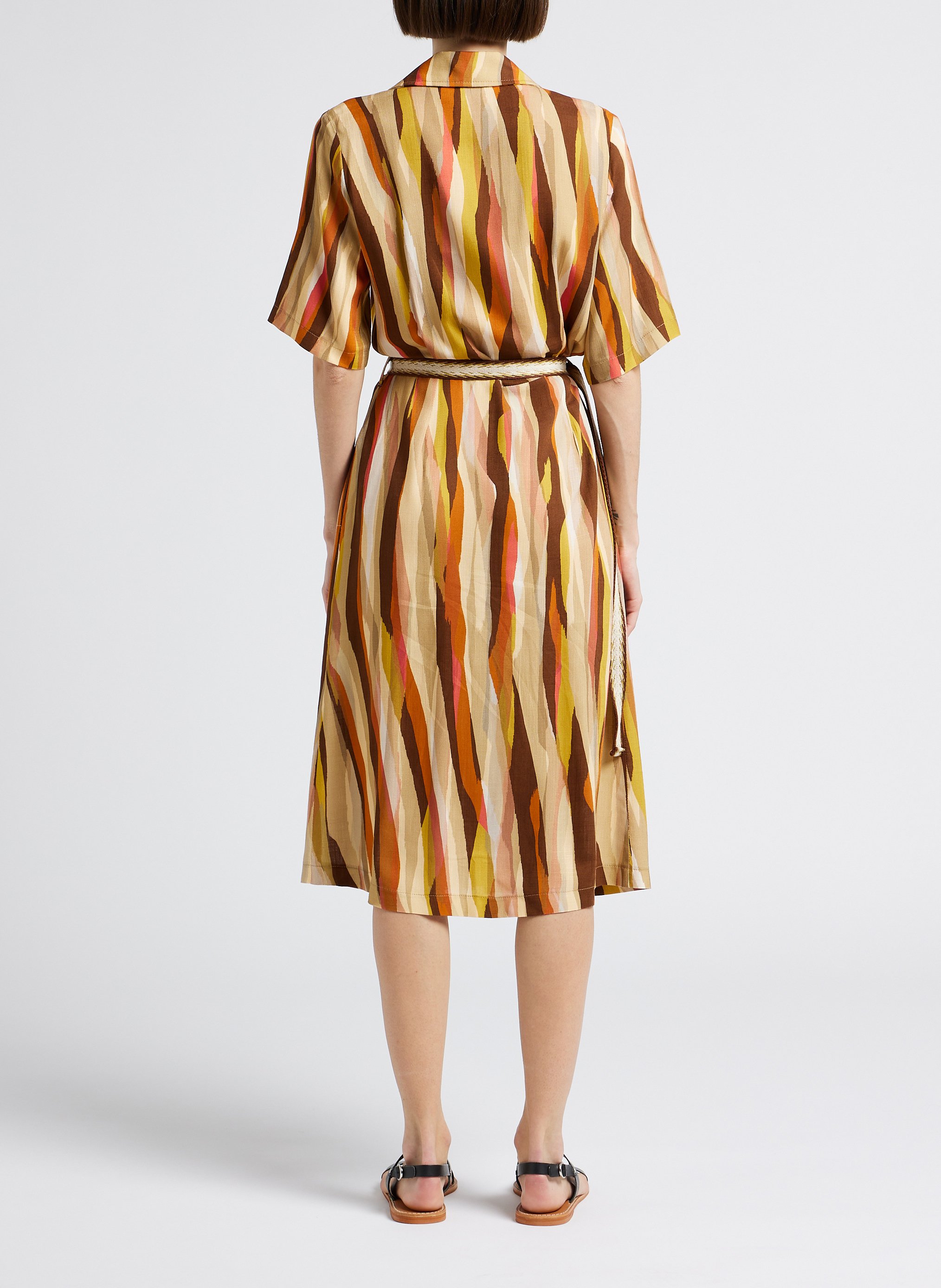 Robe midi col tailleur imprimée LA PETITE FRANCAISE Kaki