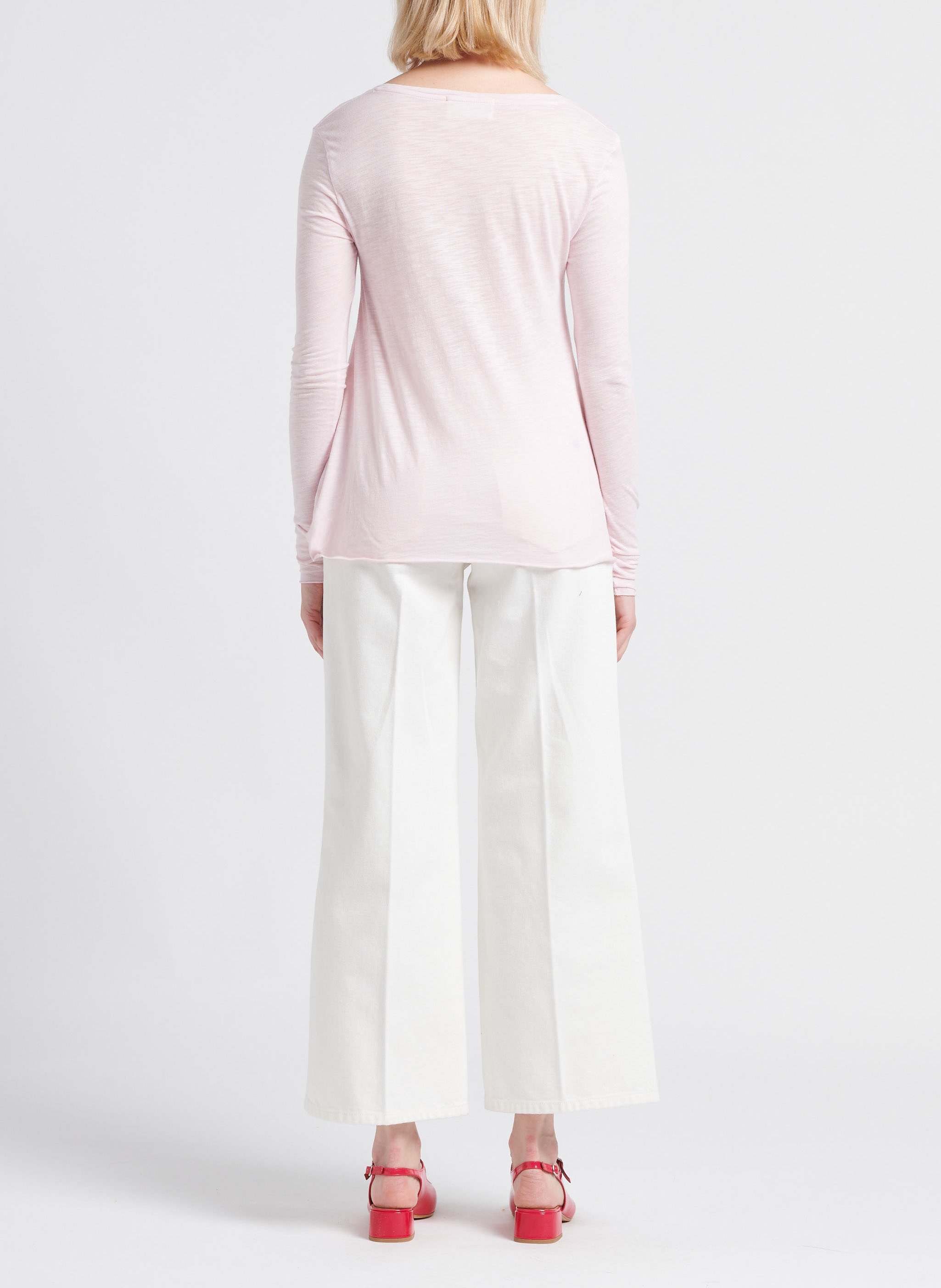 Tee-shirt à col V en coton mélangé AMERICAN VINTAGE Rose