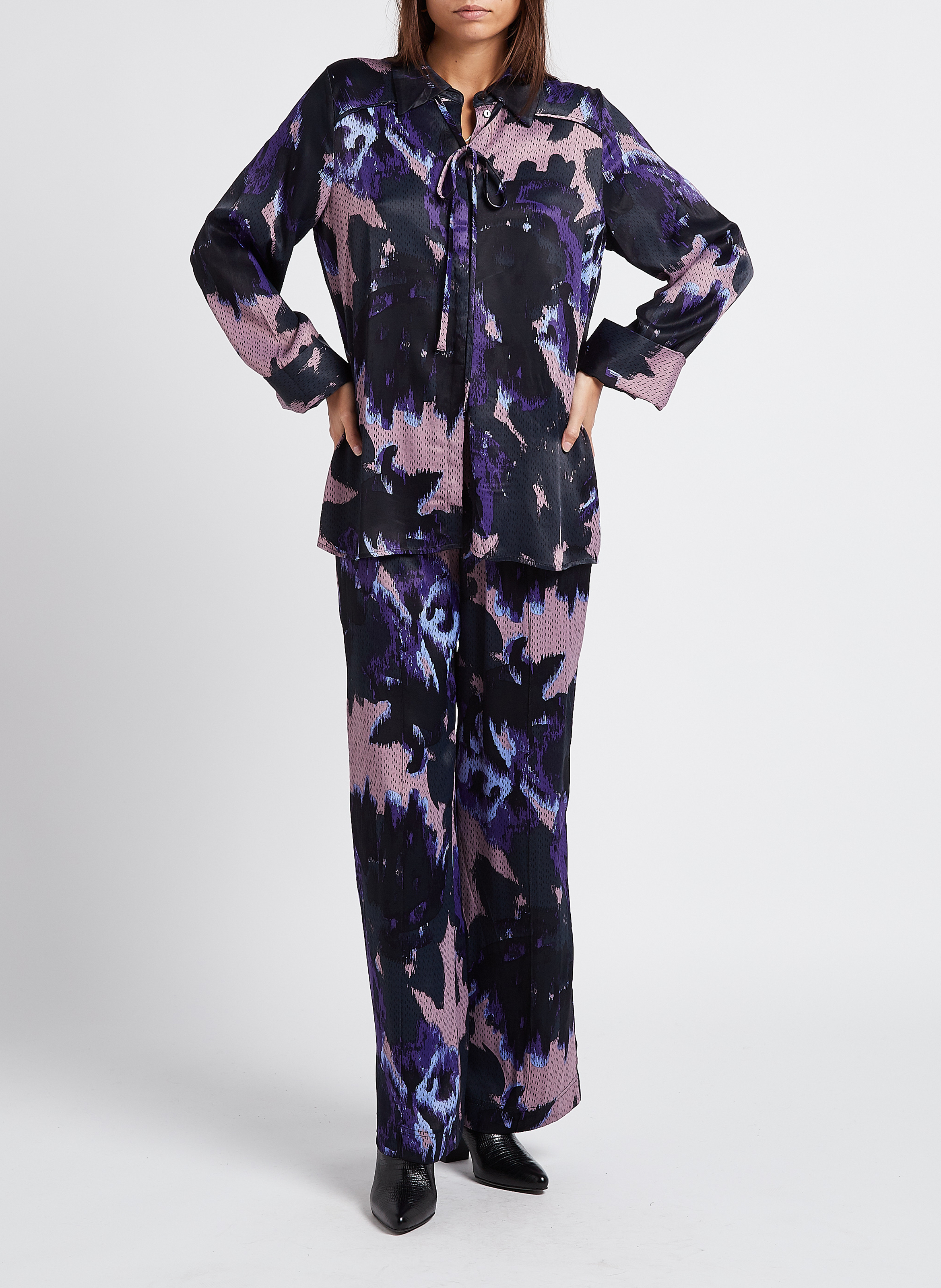 Printed high-waisted wide-leg trousers VILA Blue