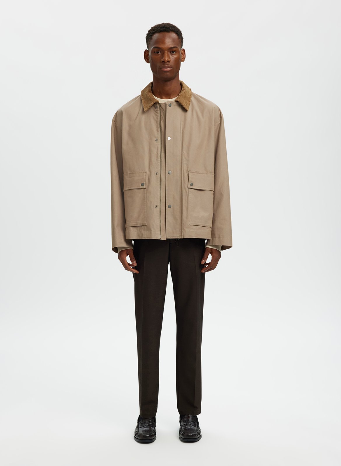 Oversized-Jacke mit klassischem Kragen aus Bio-Baumwolle SELECTED Grau