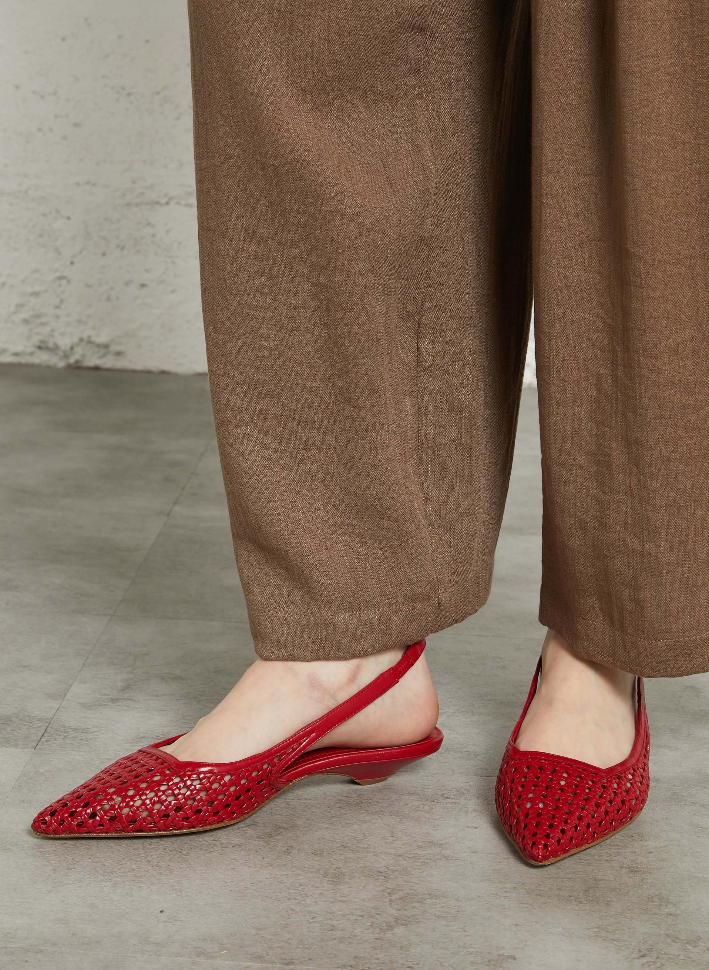 Slingback en cuir tressé  AUGUSTA Rouge