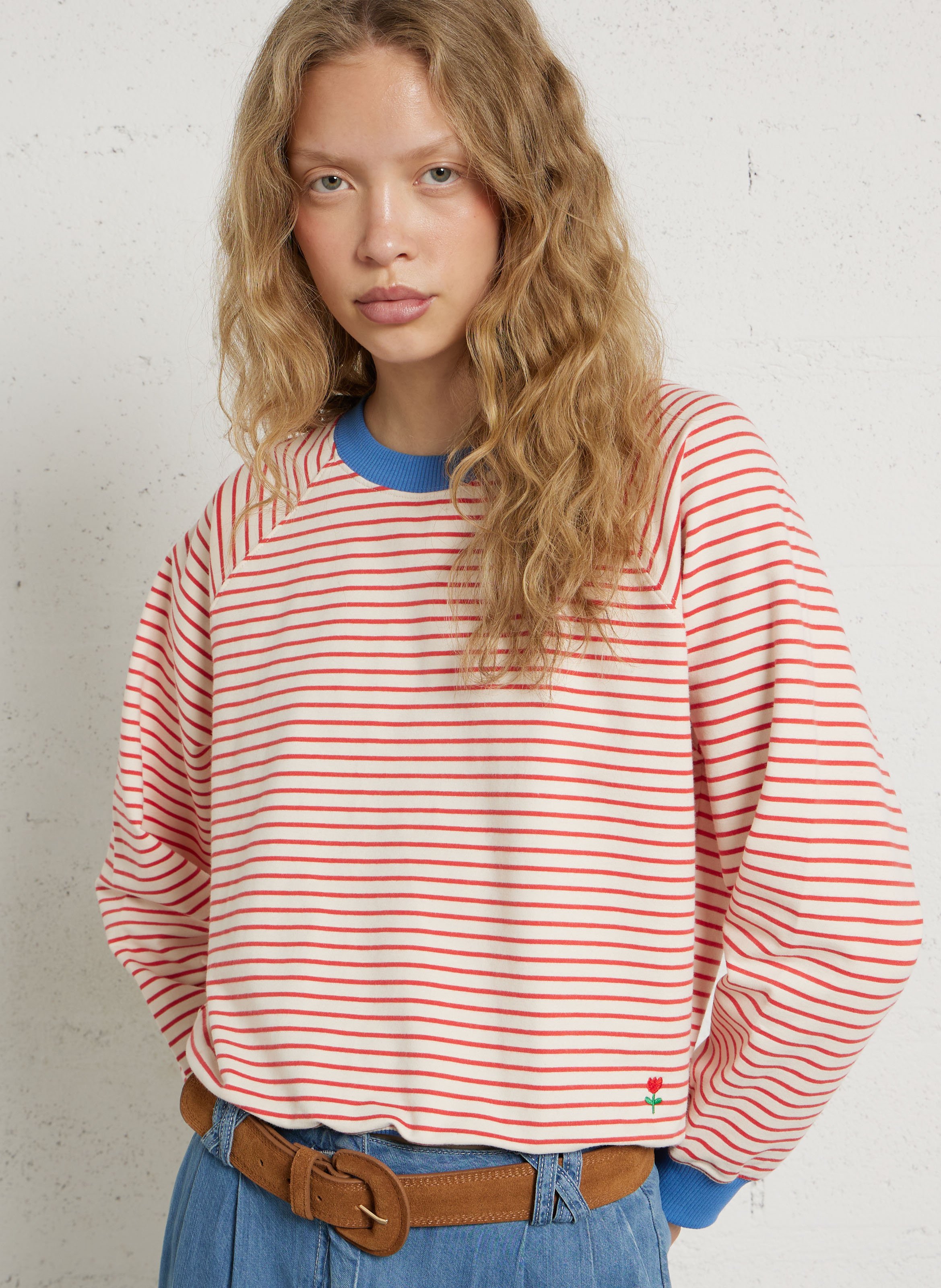 Round-neck organic cotton-blend sweater EMILE ET IDA Red