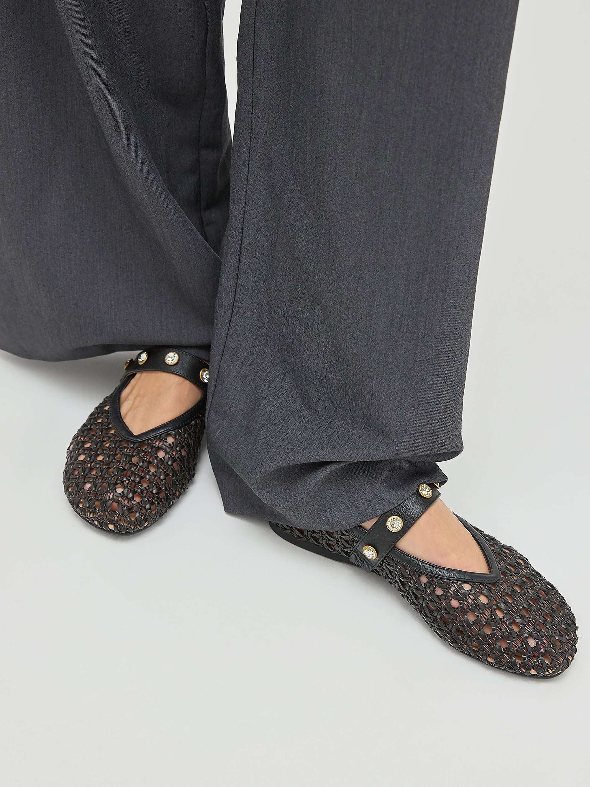 Woven ballet flats with strass ankle strap VANESSA WU Black