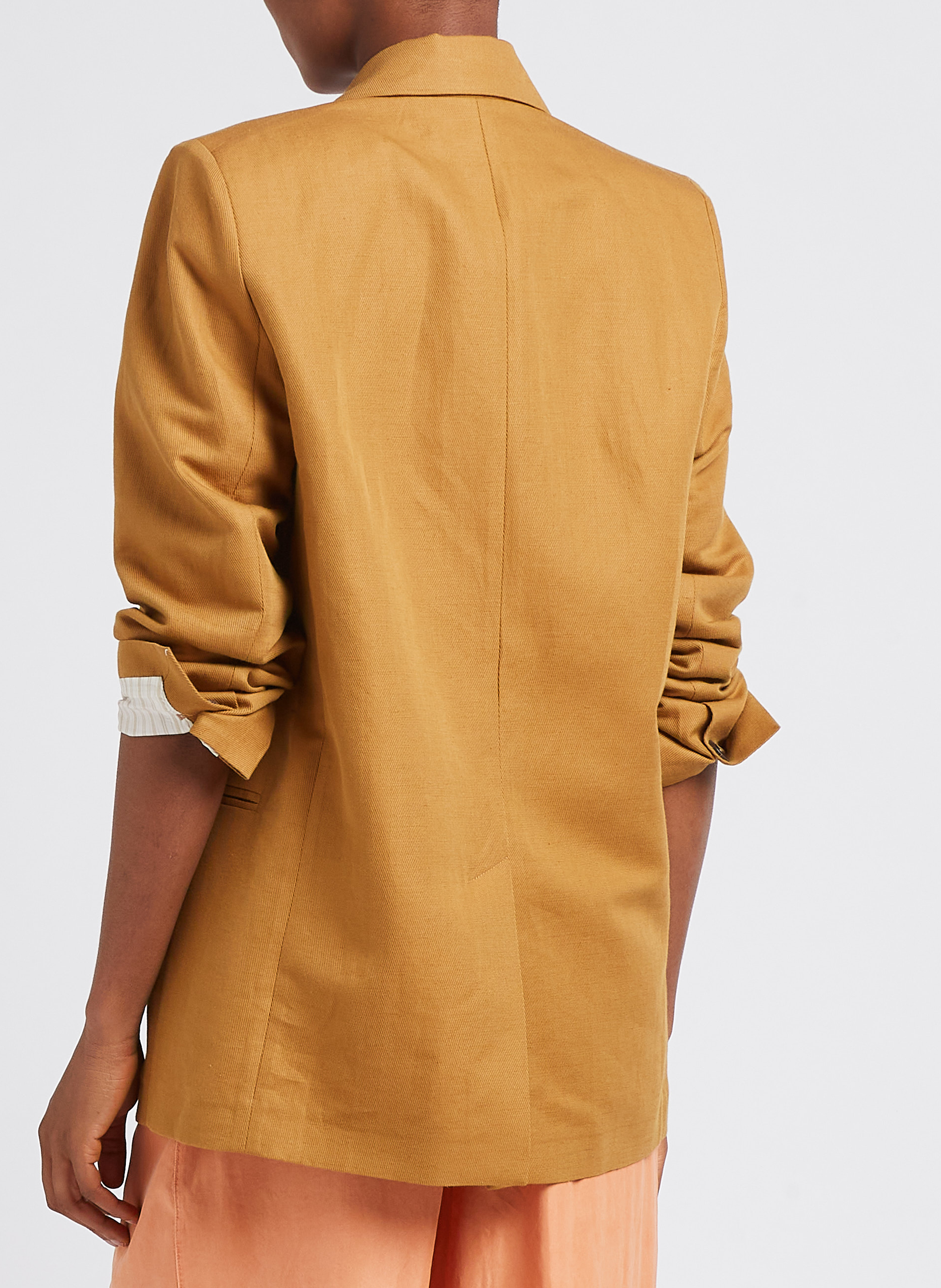 Veste droite col tailleur en coton et lin POMANDERE Marron