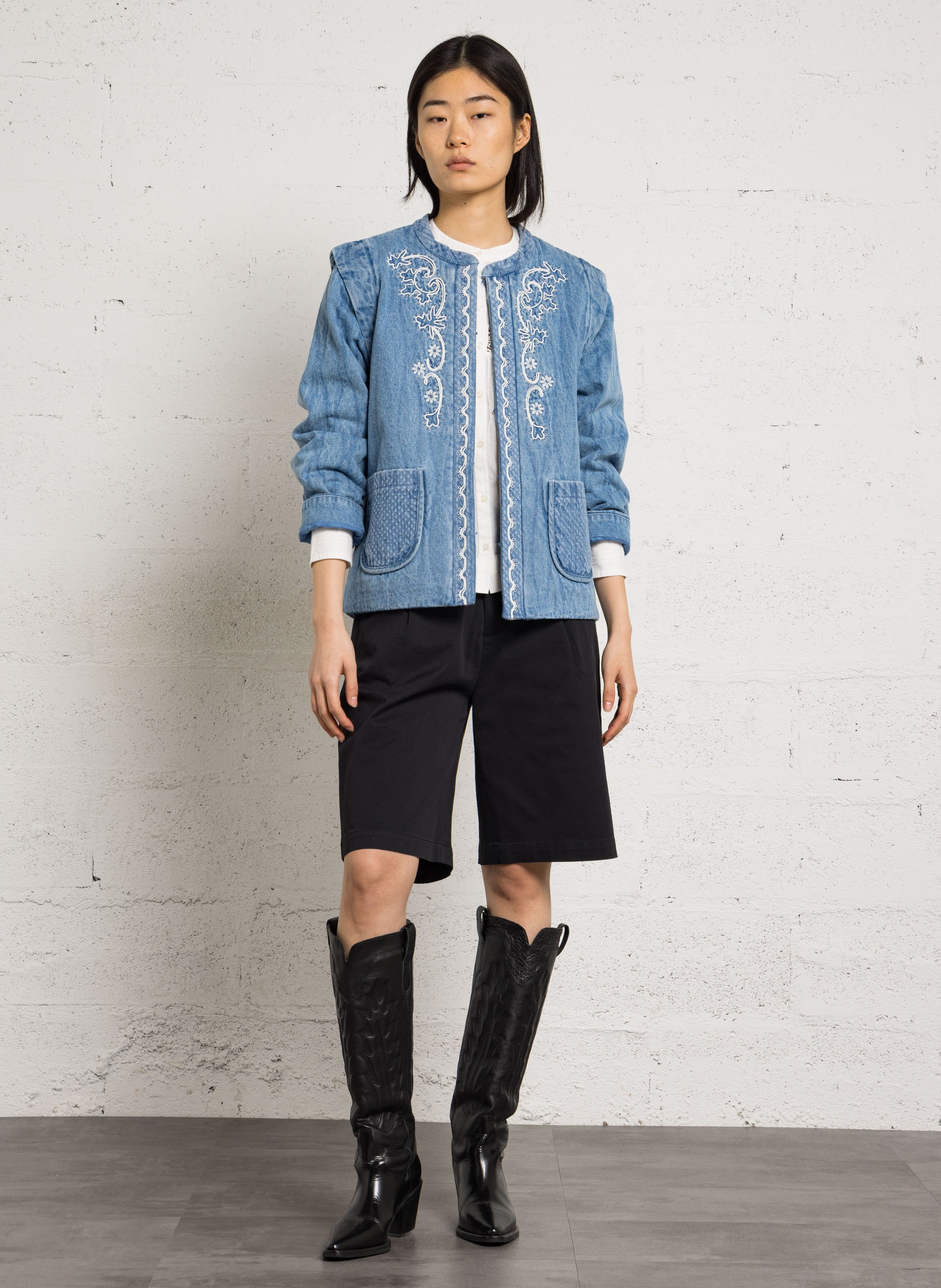 Rechte geborduurde spijkerjas LOUISE MISHA Blauw