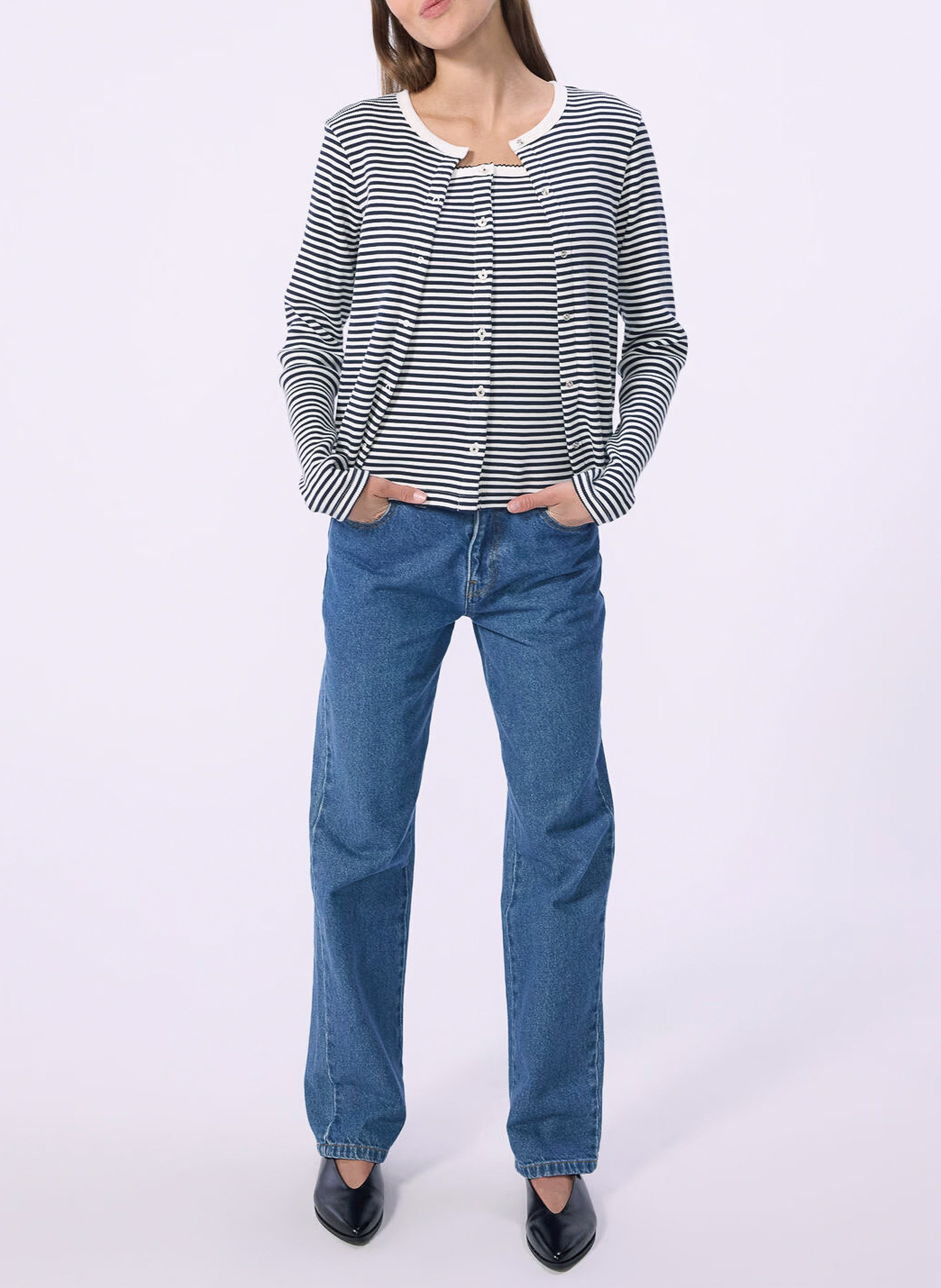 Baumwoll-Strickjacke mit Rundhalsausschnitt PETIT BATEAU Grau