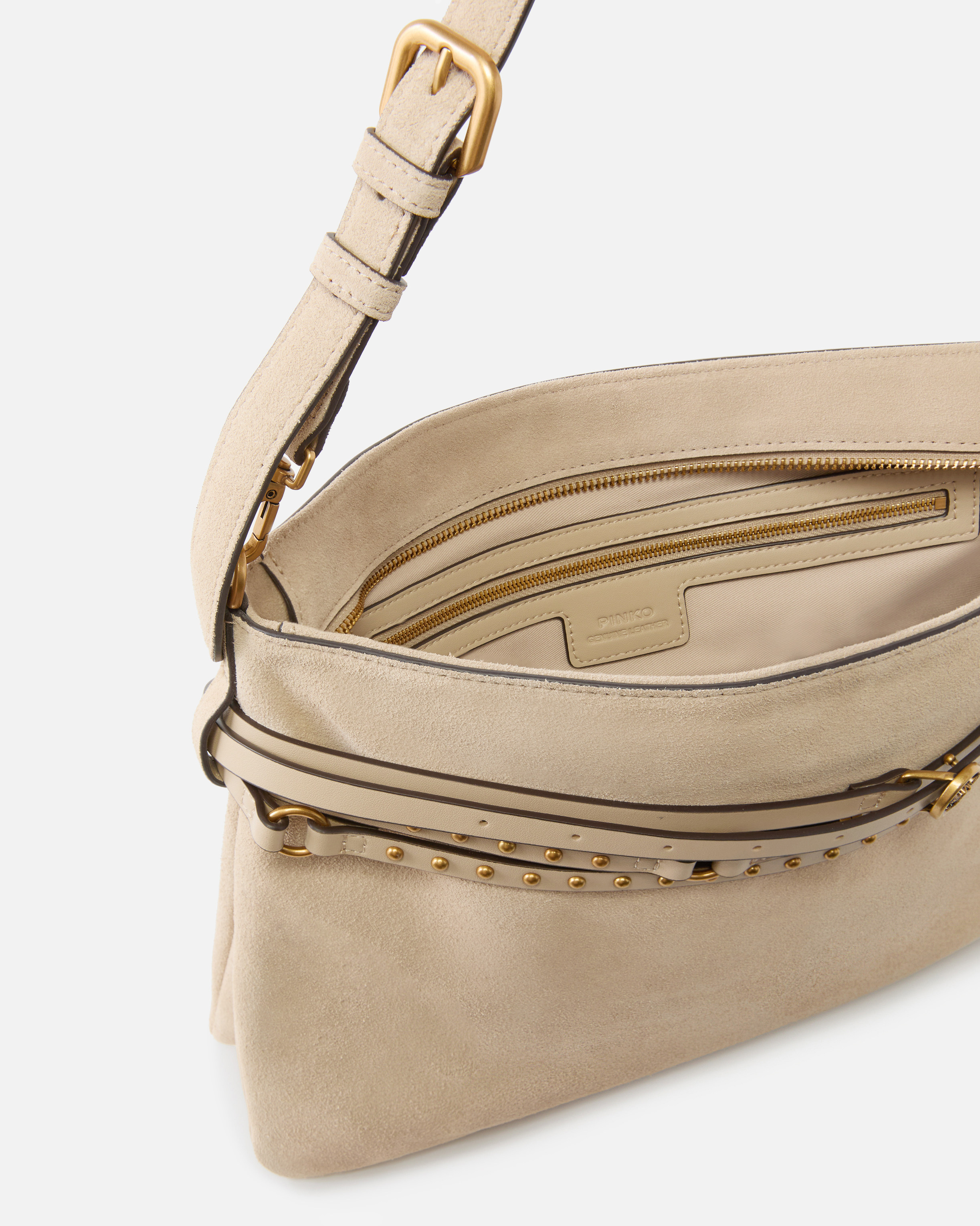 Grand sac porté épaule belt bag big en daim PINKO Beige