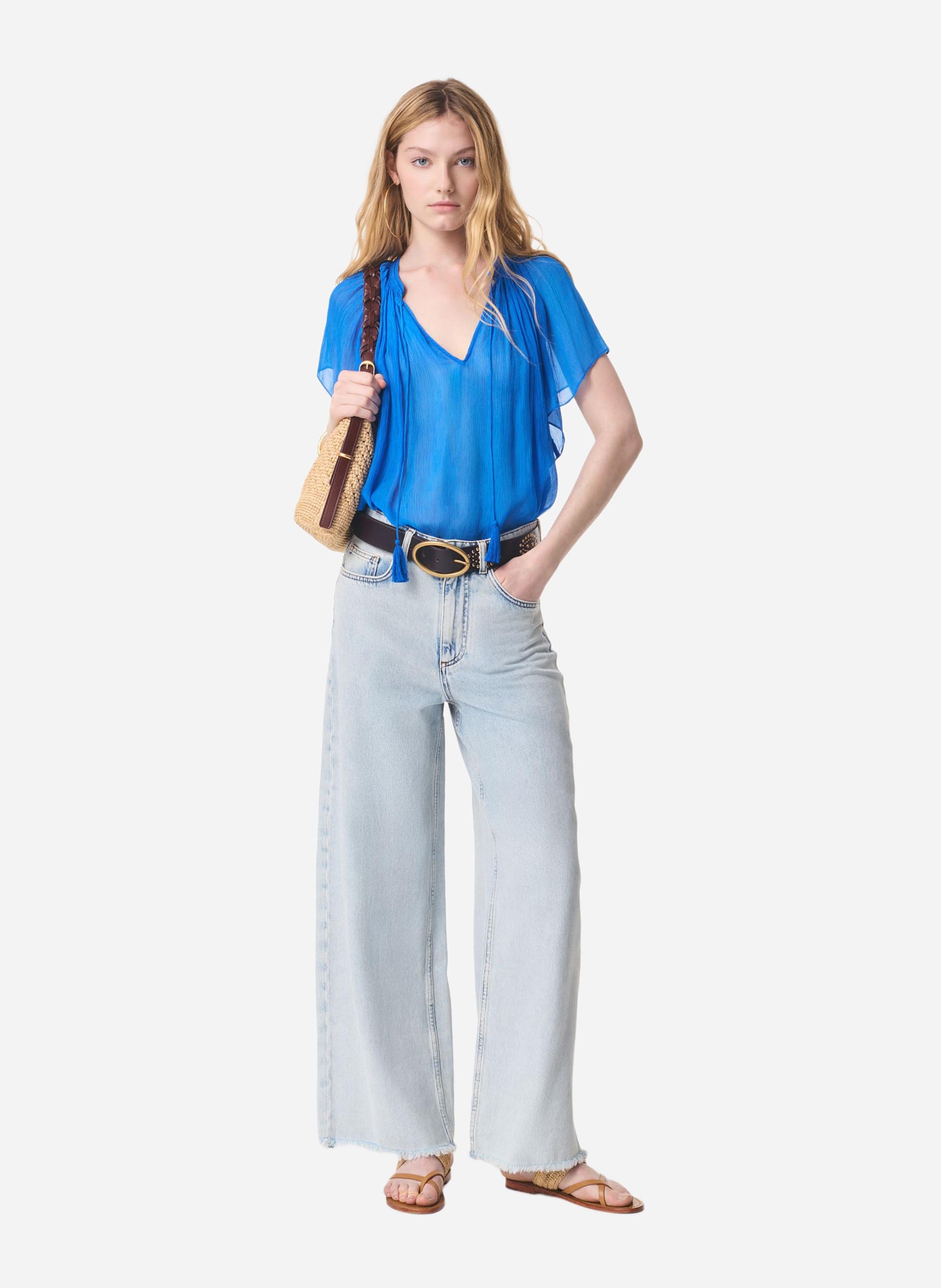 Blouse fluide col tunisien unie VANESSA BRUNO Blue