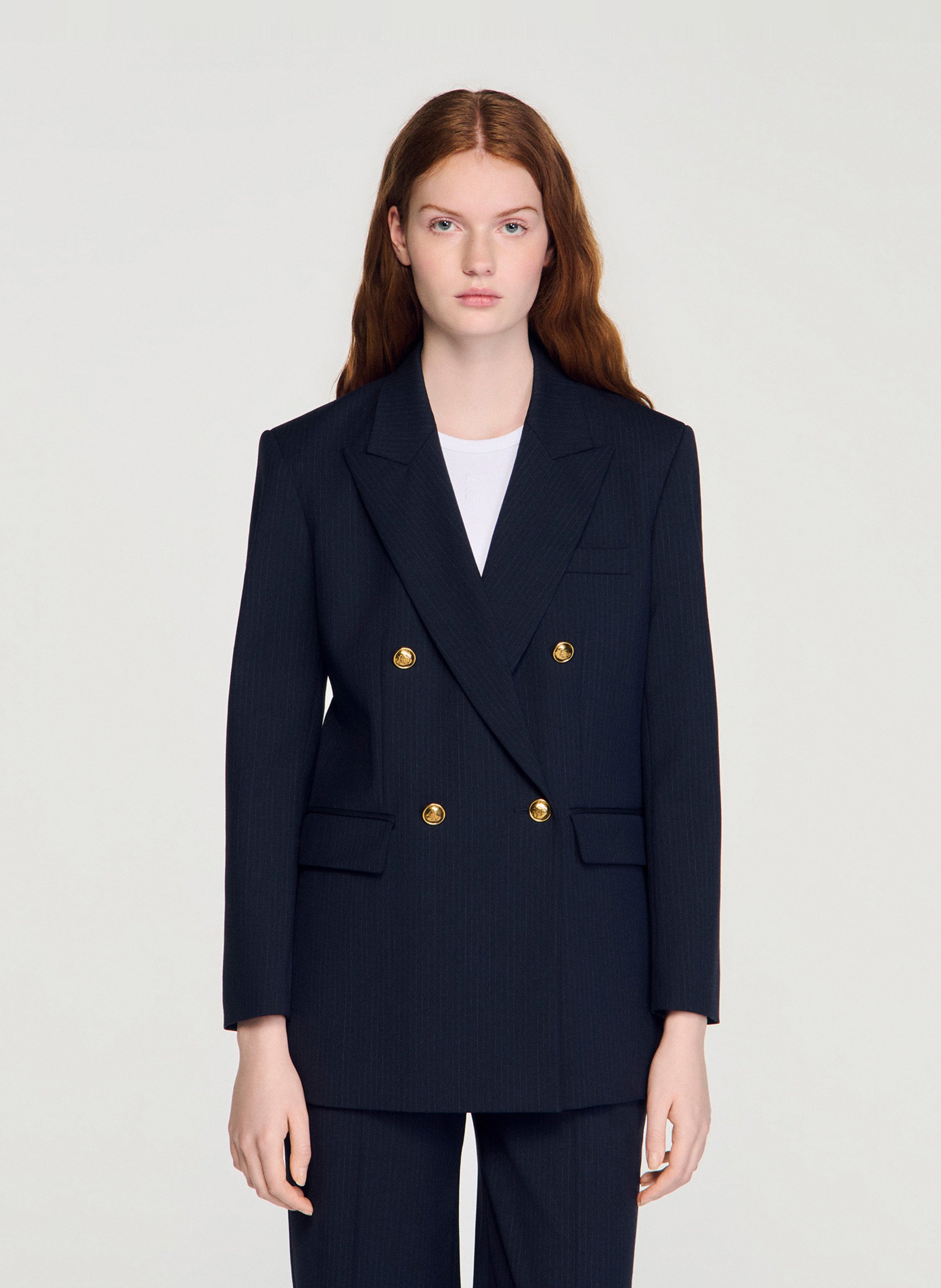 Veste de tailleur à rayures en laine mélangée SANDRO Bleu