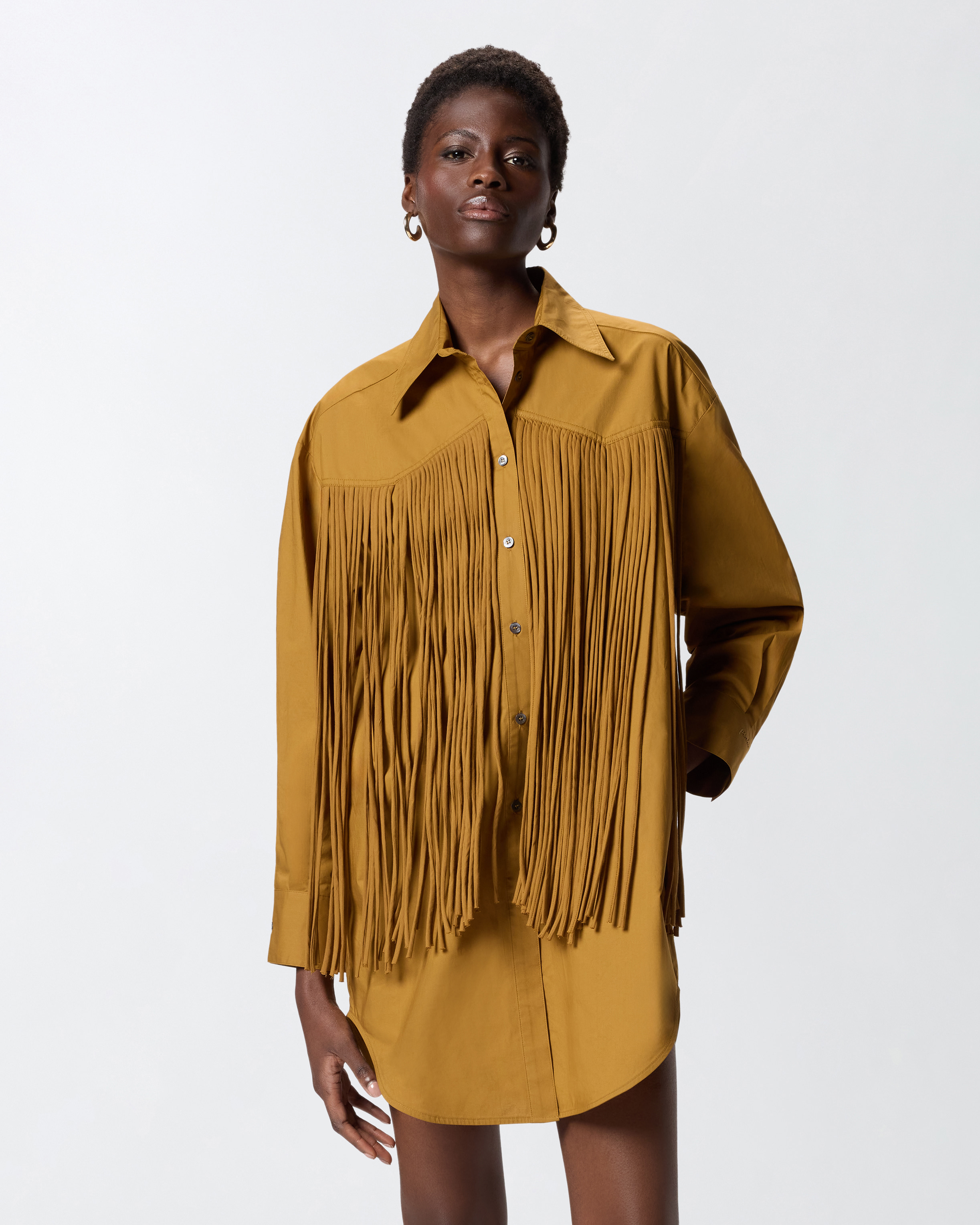 Robe chemise courte à franges PINKO Orange