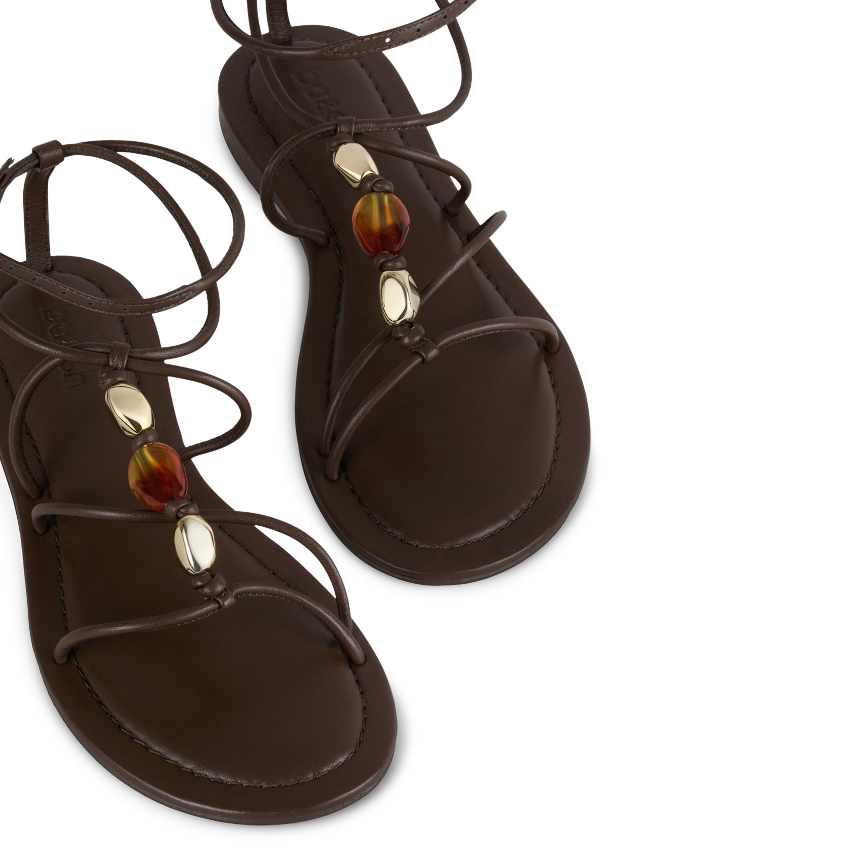 Sandales plates à perles en cuir BA&SH Marron