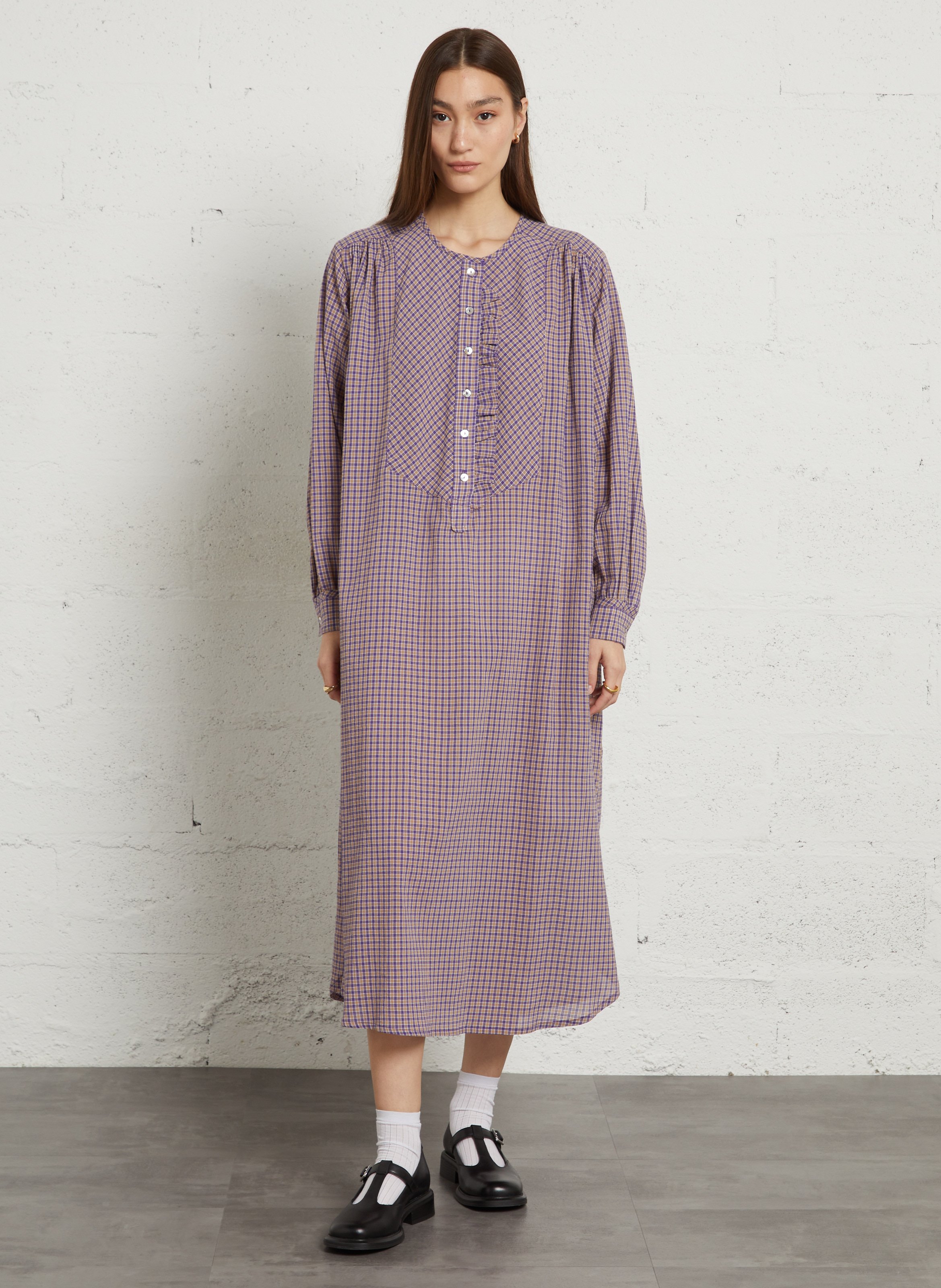 Langes Kleid mit Rundhalsausschnitt aus bedruckter Baumwollmischung HOD PARIS Violett