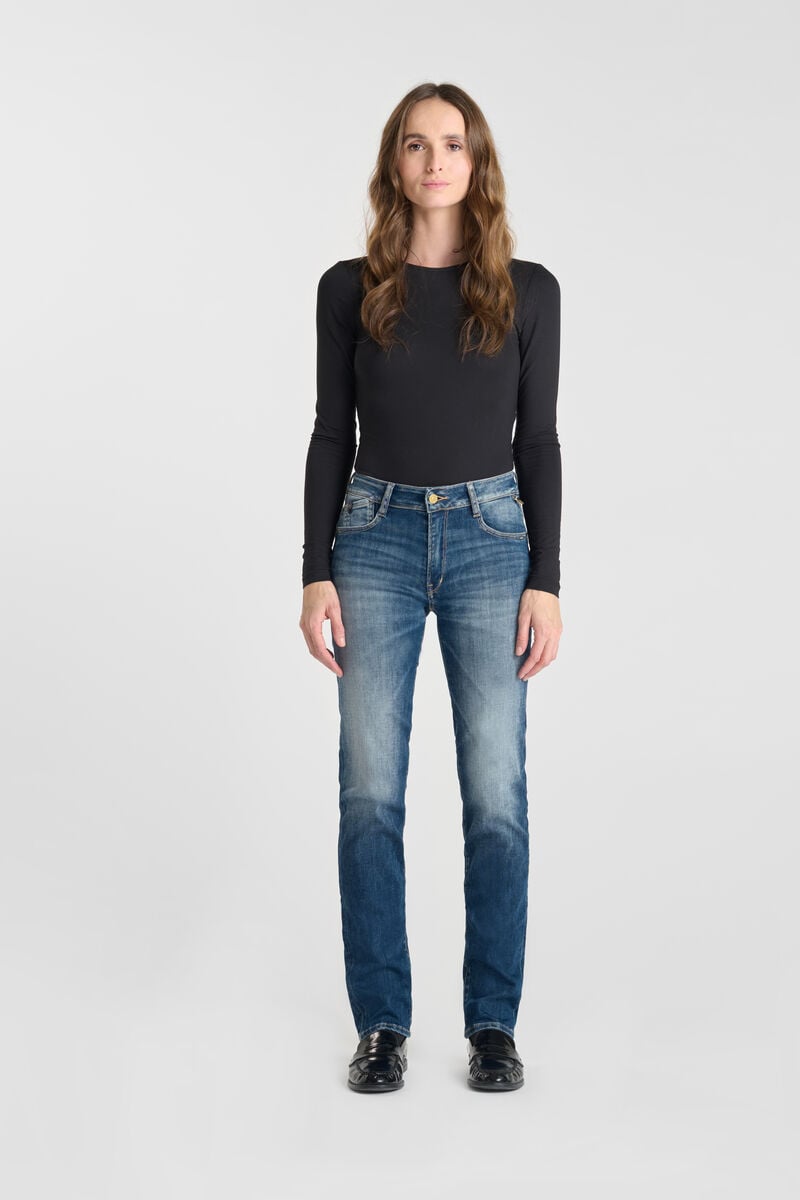 High-waisted straight push-up jeans, length 34 LE TEMPS DES CERISES Blue