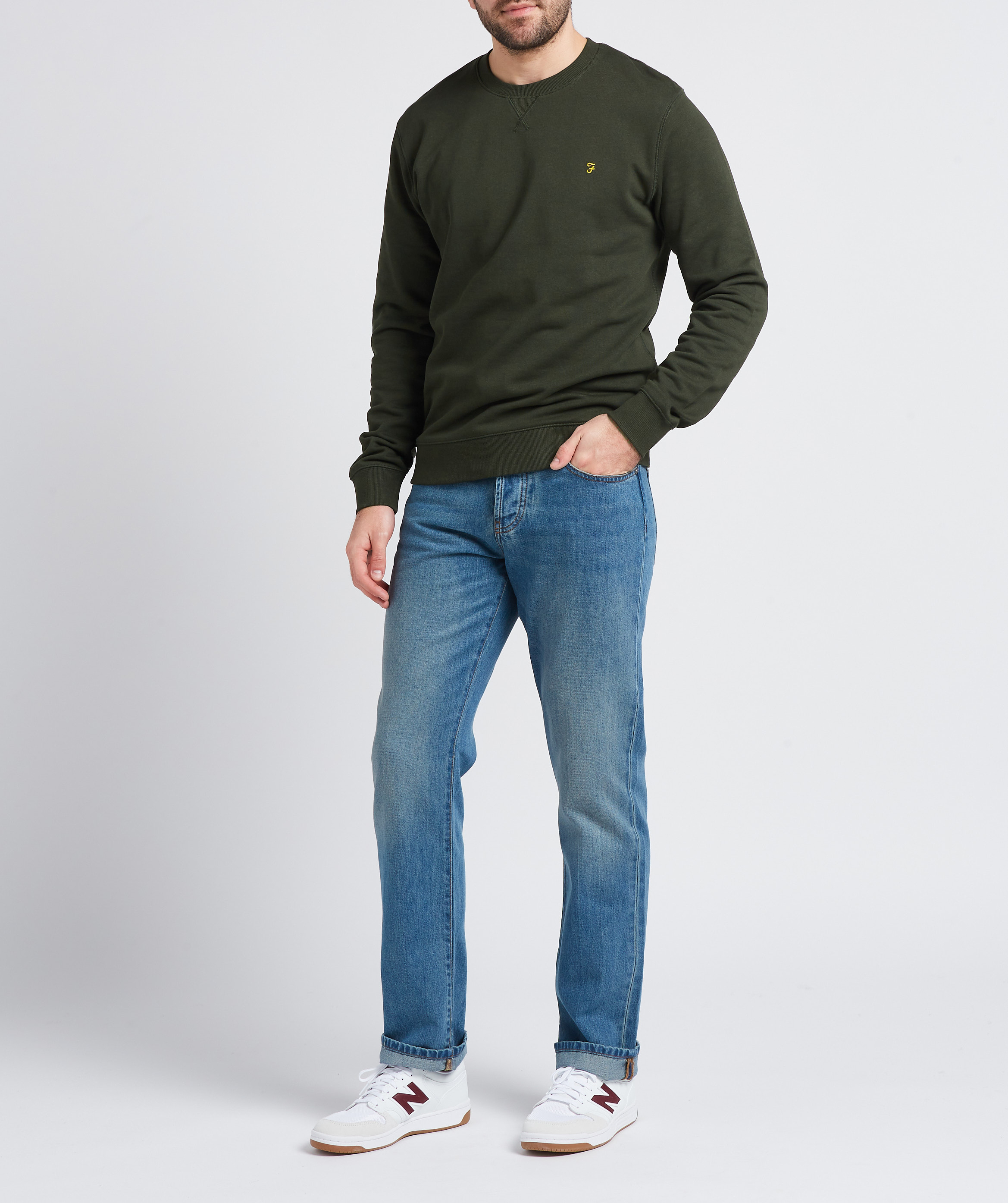 Slim-fit round-neck organic cotton sweatshirt FARAH Green