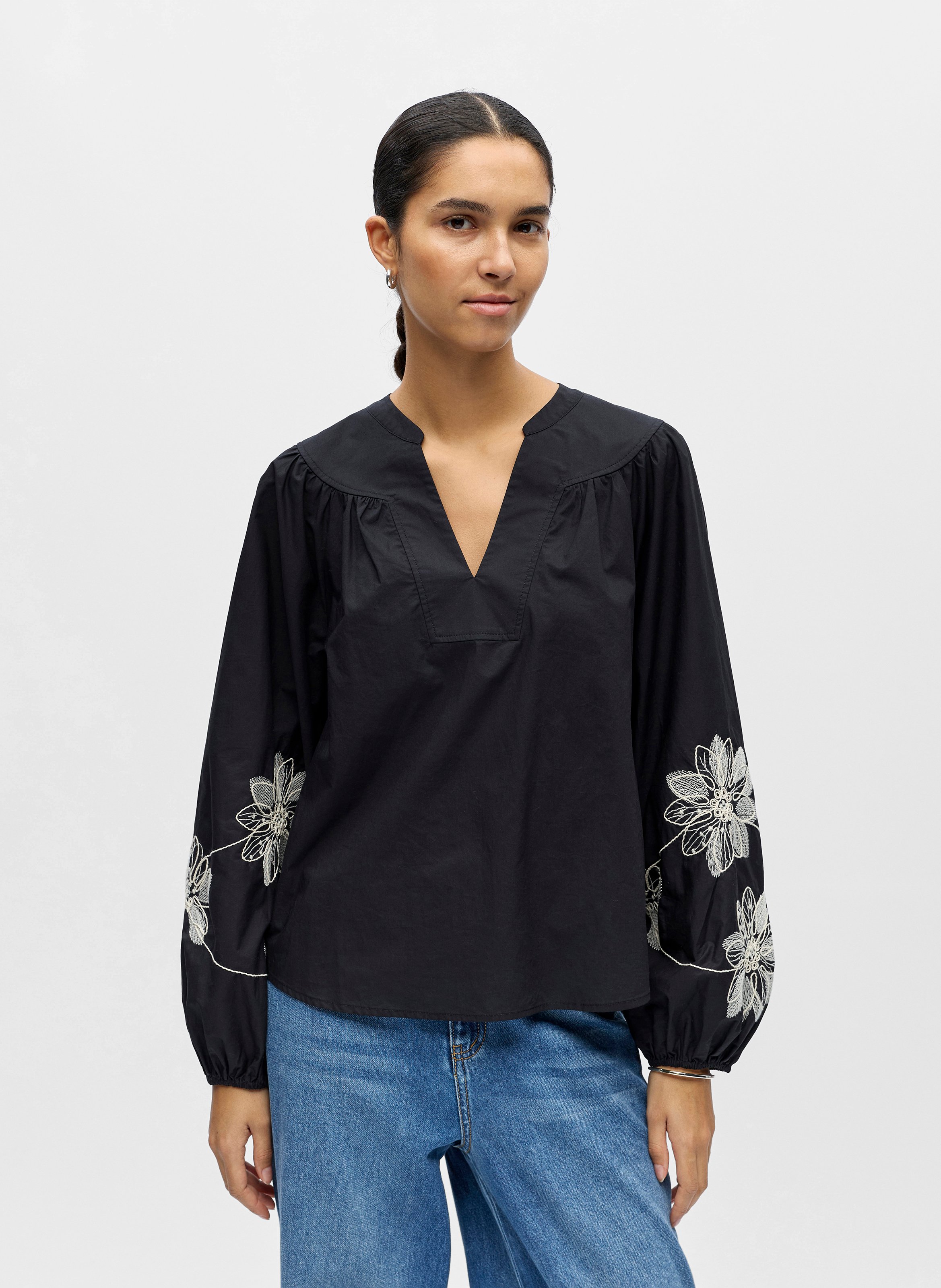 Blouse oversize col V en coton bio OBJECT Noir