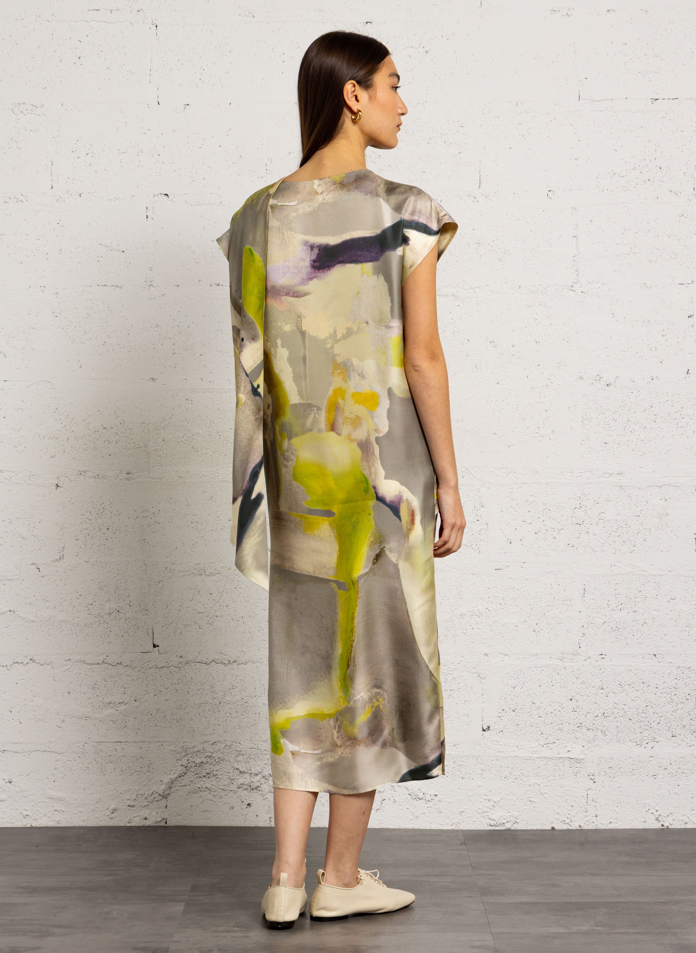 Midi-Kleid mit Seidenschal-Print SOEUR Gelb